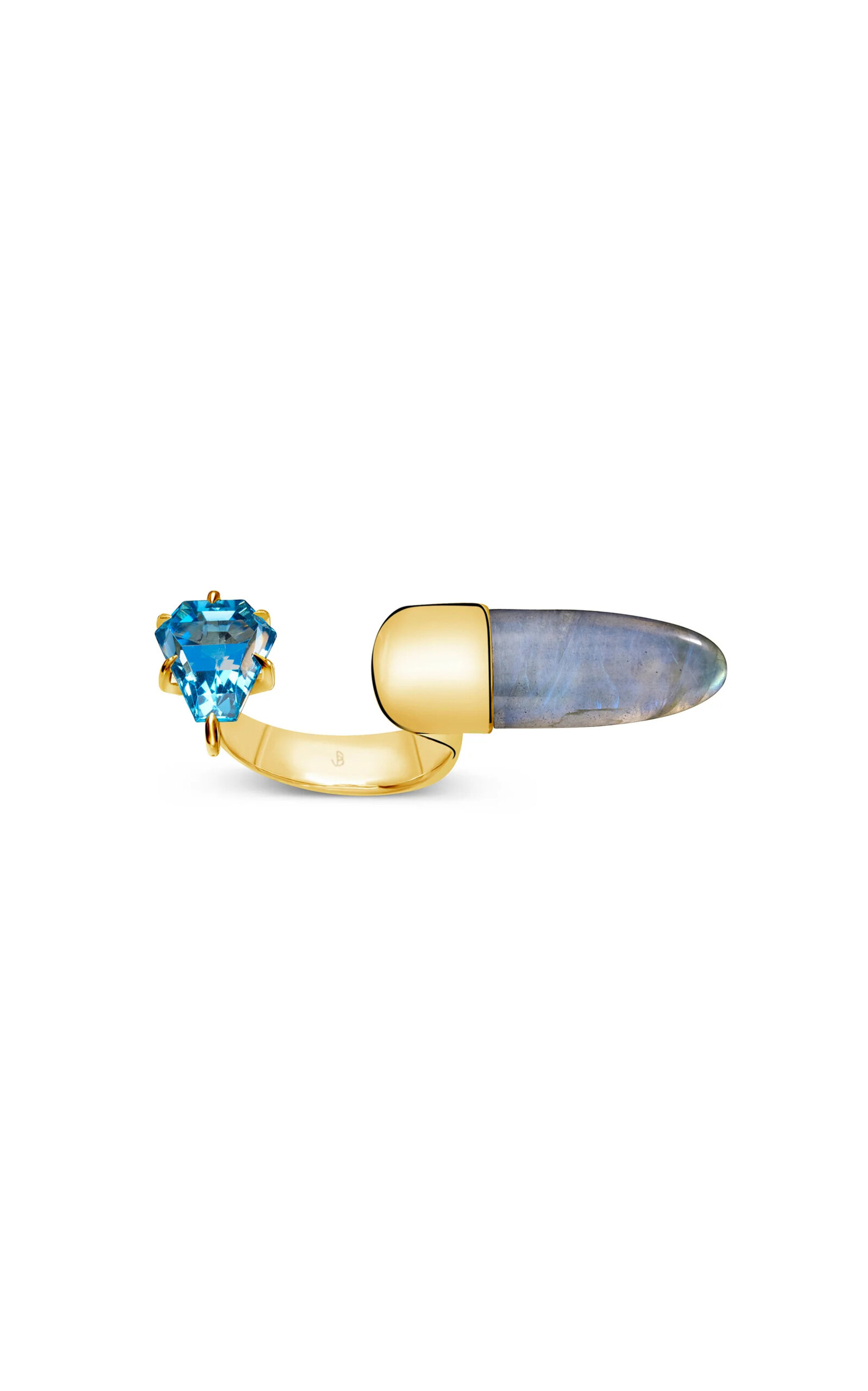 Bijules 14k Yellow Gold Open Bar Ring W/ Blue Topaz & Labradorite