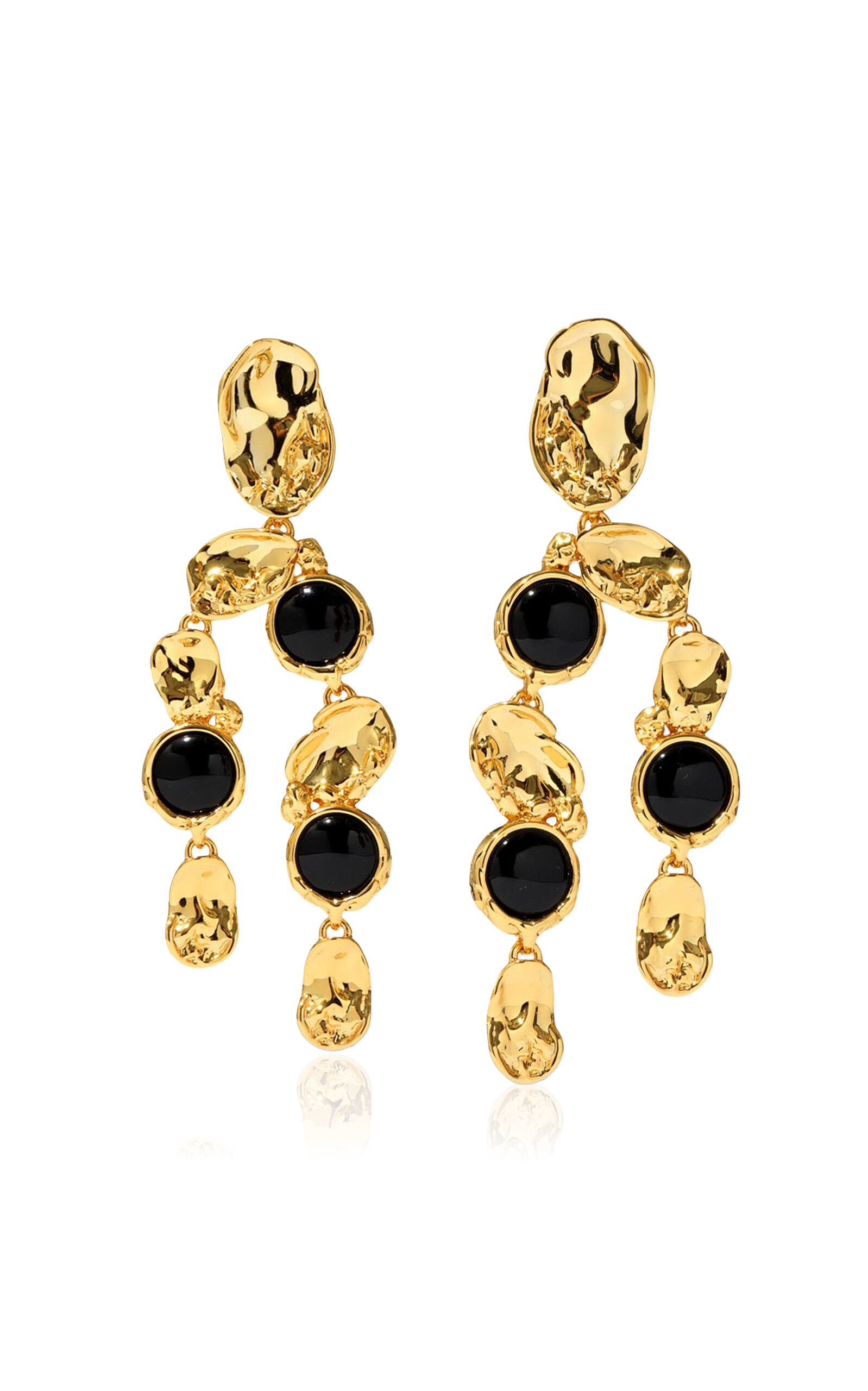 ALEXIS BITTAR BRUT 14K GOLD-PLATED ONYX COIN CHANDELIER EARRINGS