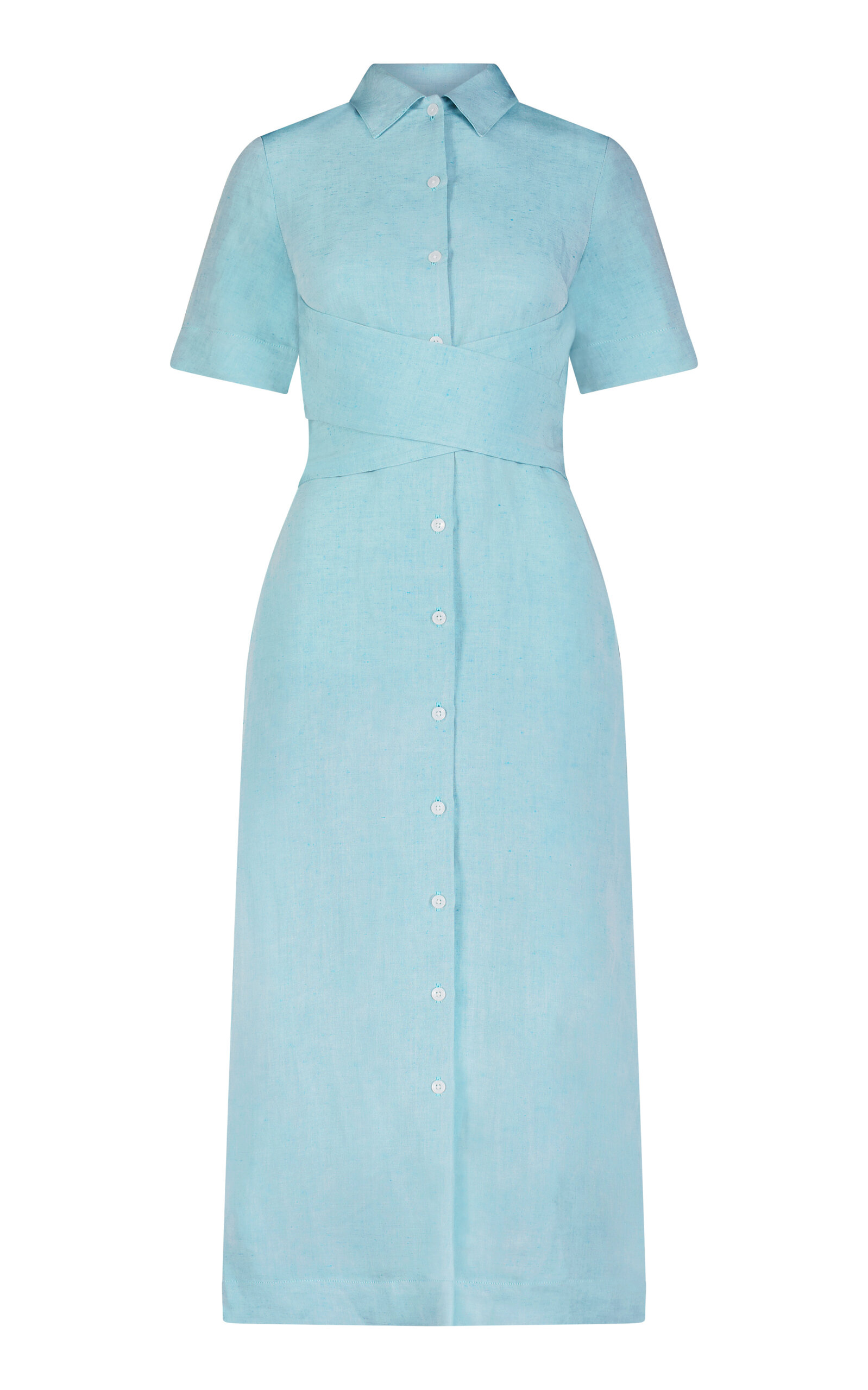 Wrapped Linen-Blend Midi Shirt Dress