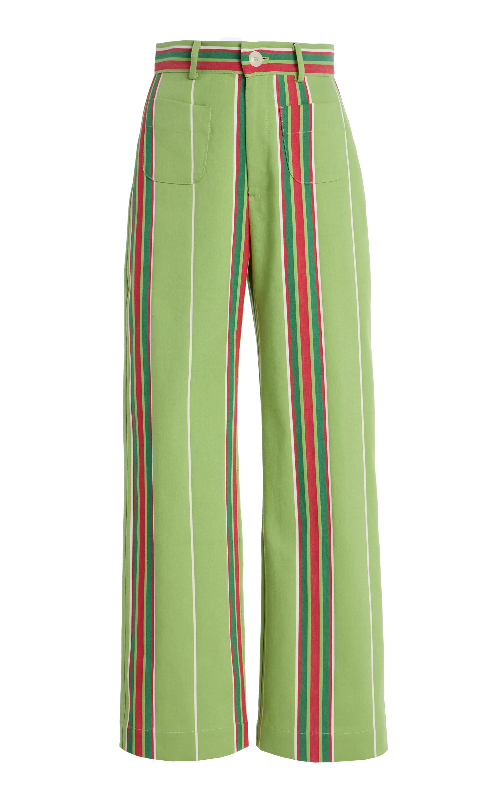 LA VESTE Exclusive Riviera Pippi Striped Cotton Pants - Green