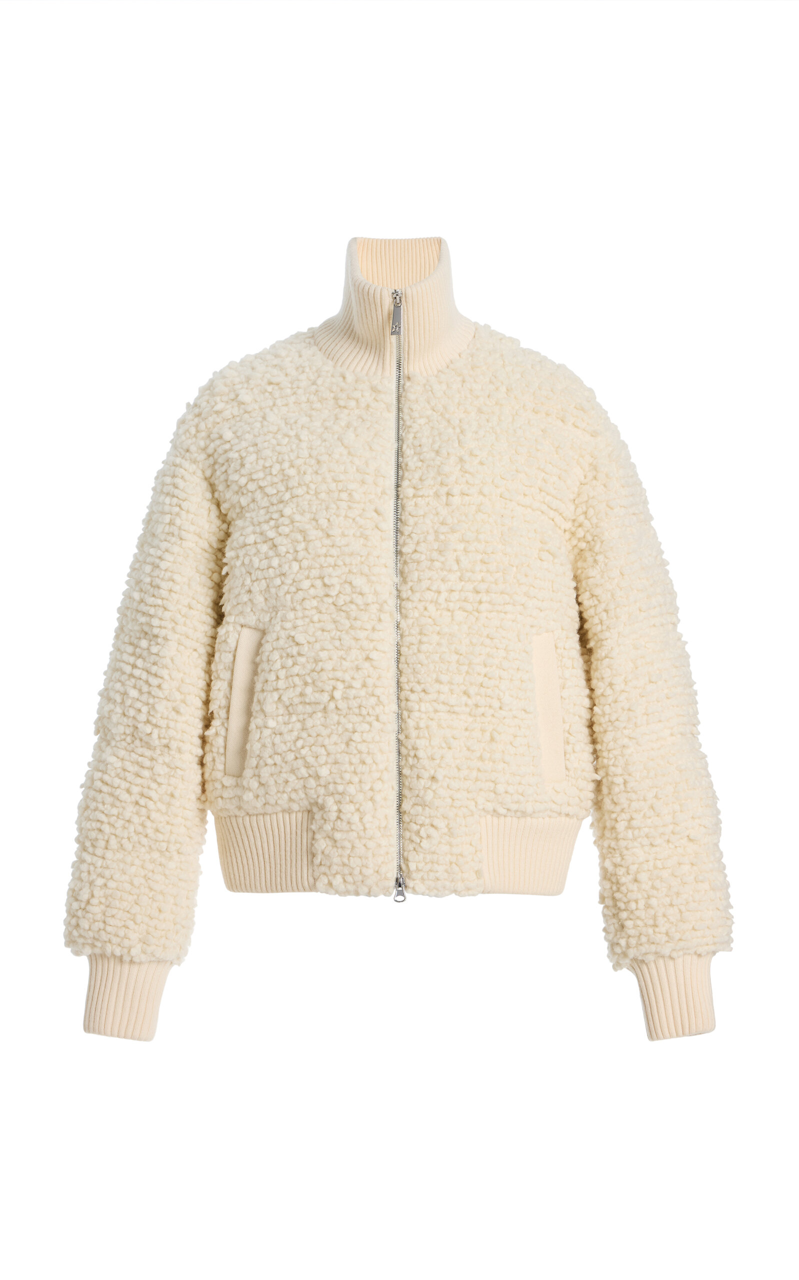 Perfect Moment Bouclé Wool Down Bomber Jacket In White