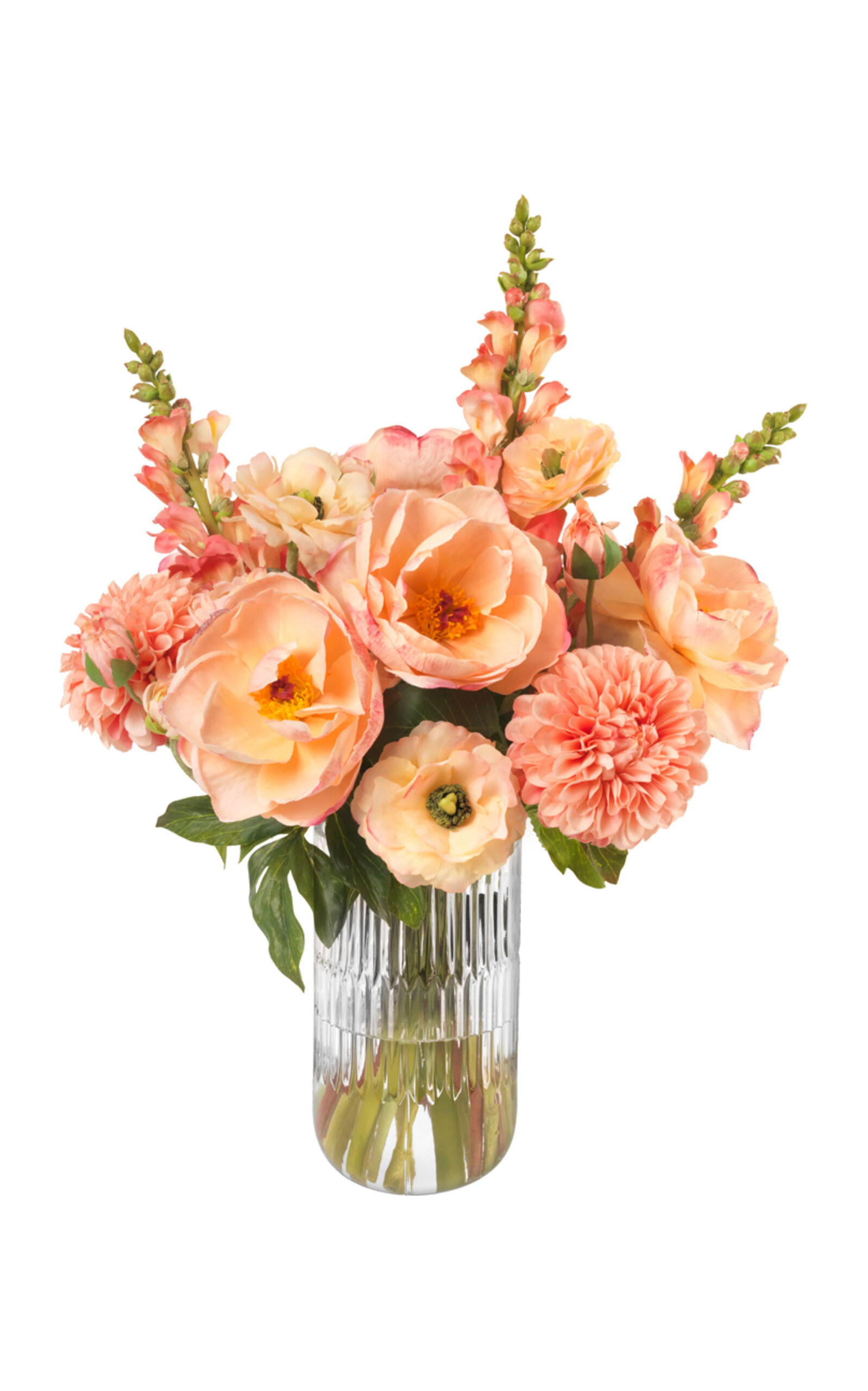 Diane James Designs Snapdragons; Dahlias And Peonies In Glass Vase In Orange