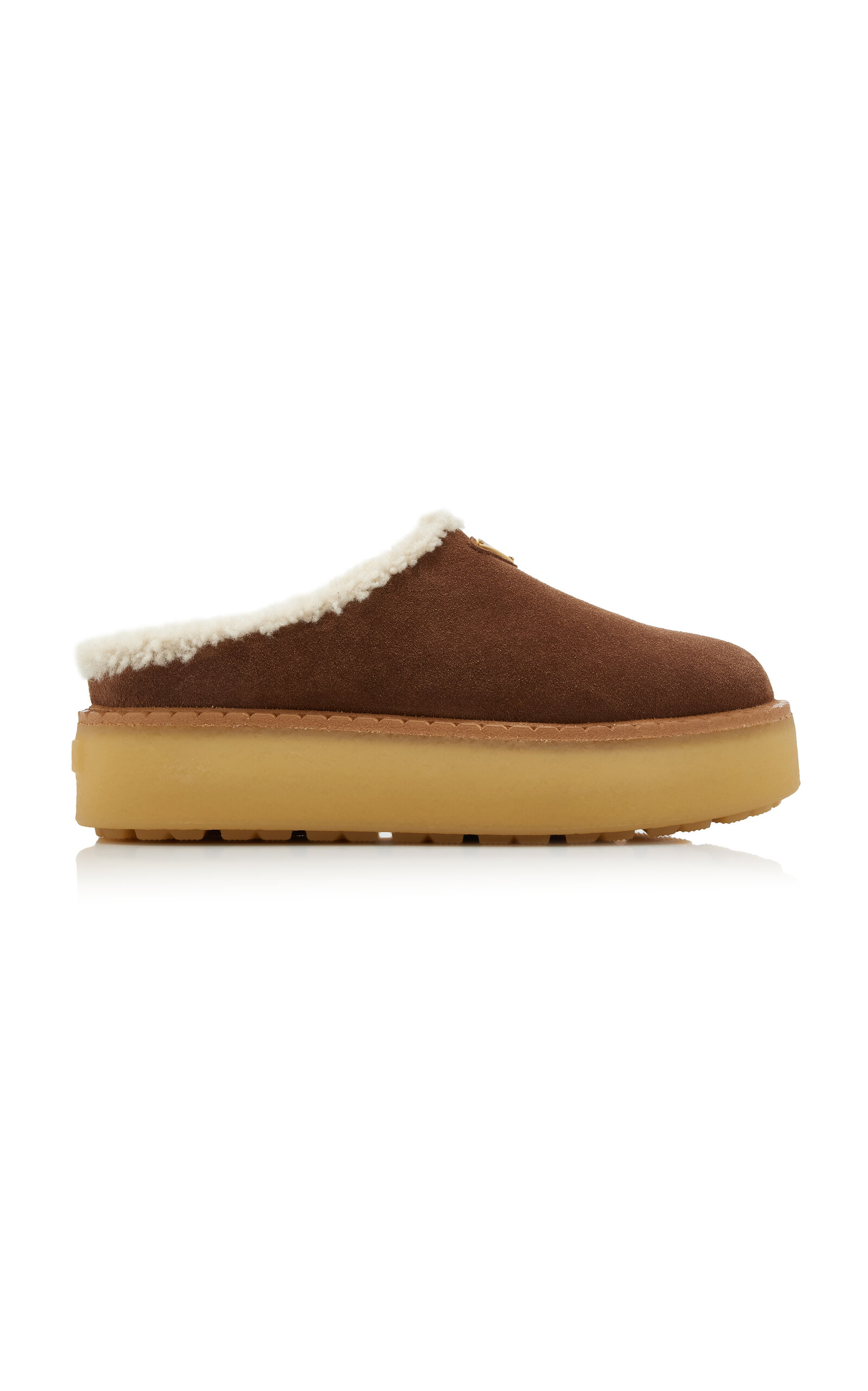 Prada Shearling Platform Mules In Brown