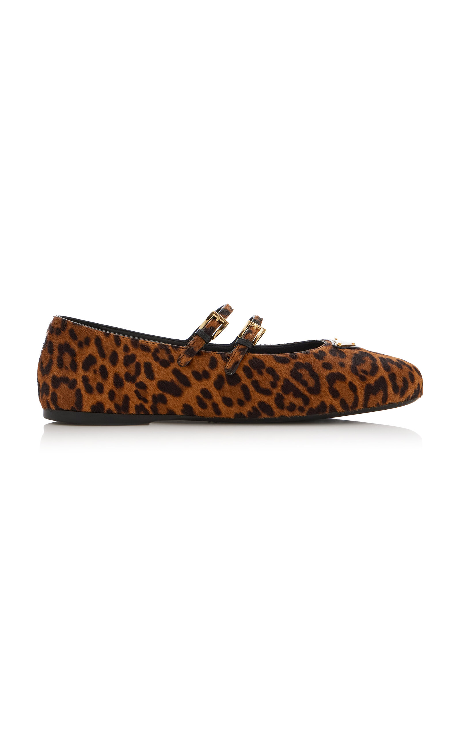 Leopard-Print Pony Hair Mary Jane Ballet Flats