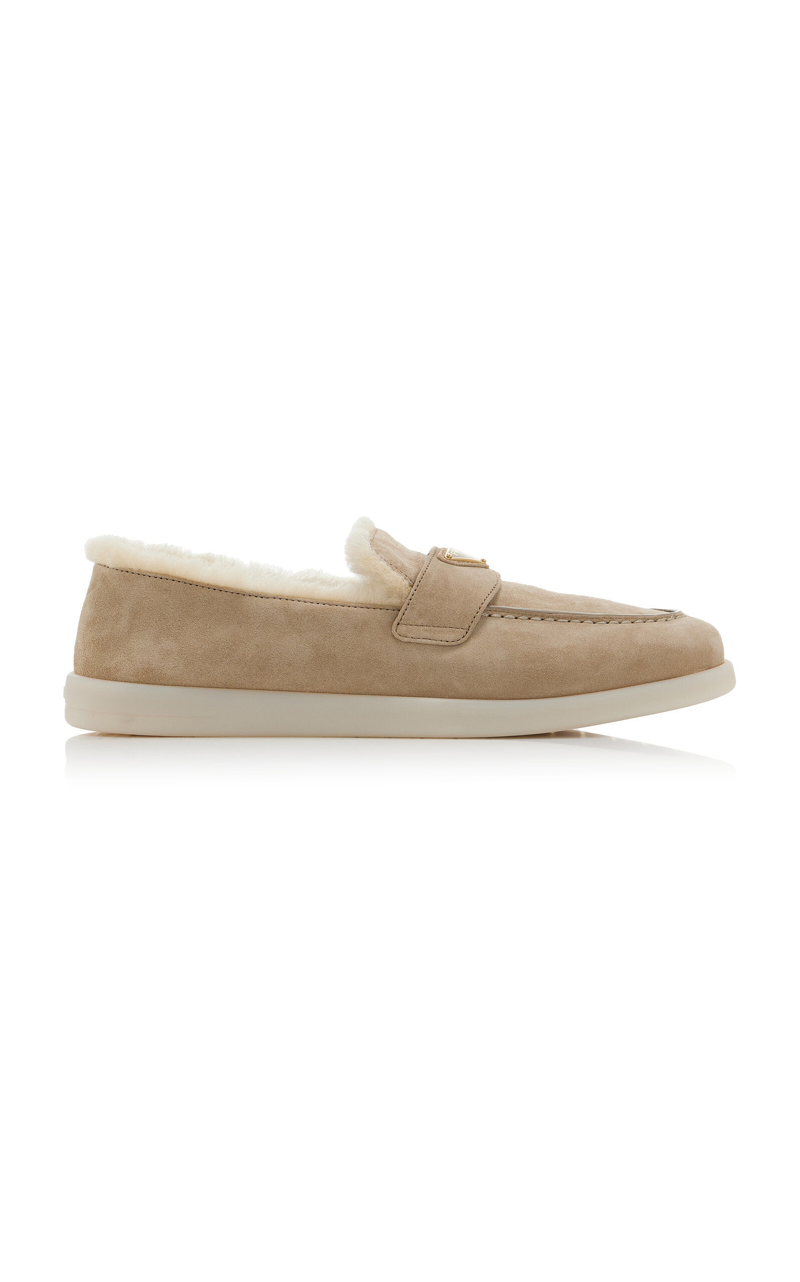 Prada Saint Tropez Shearling Loafers In Neutral