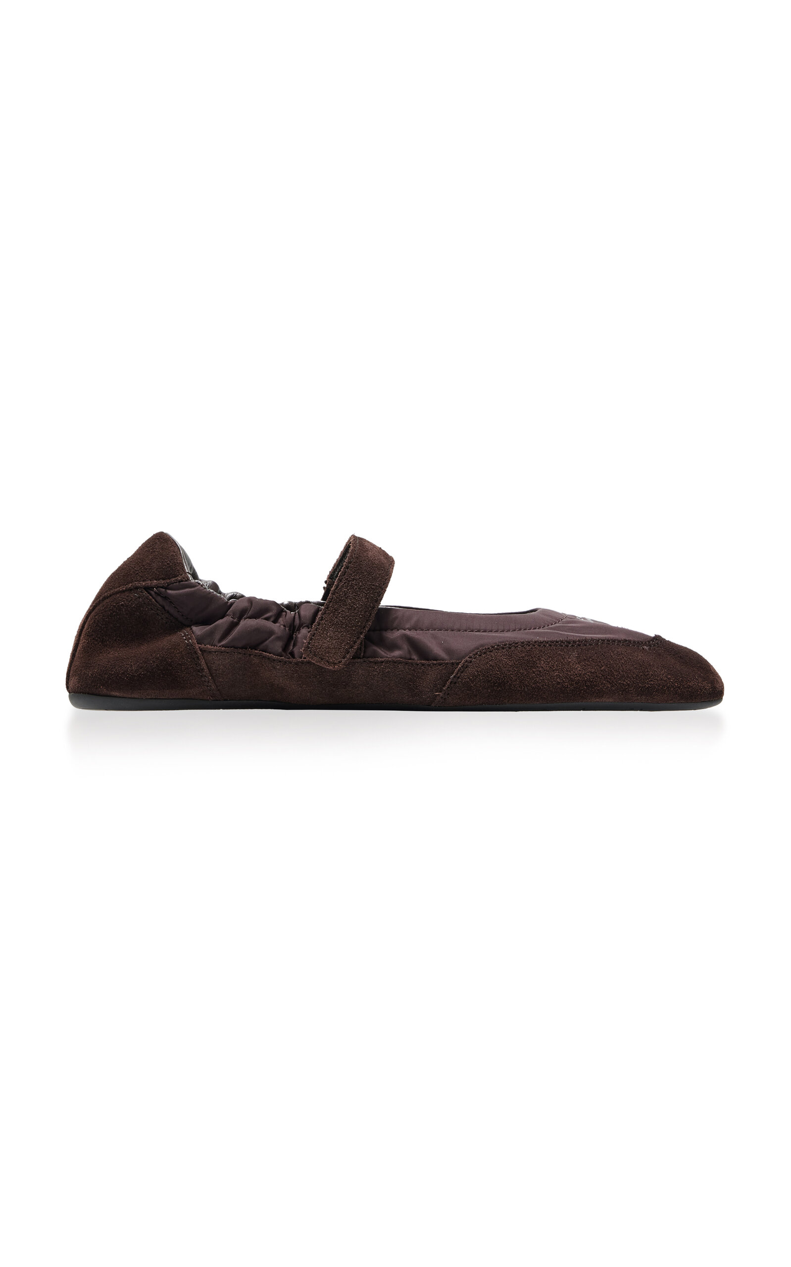 Prada Collapse Re-nylon And Suede Ballet Flats In Brown