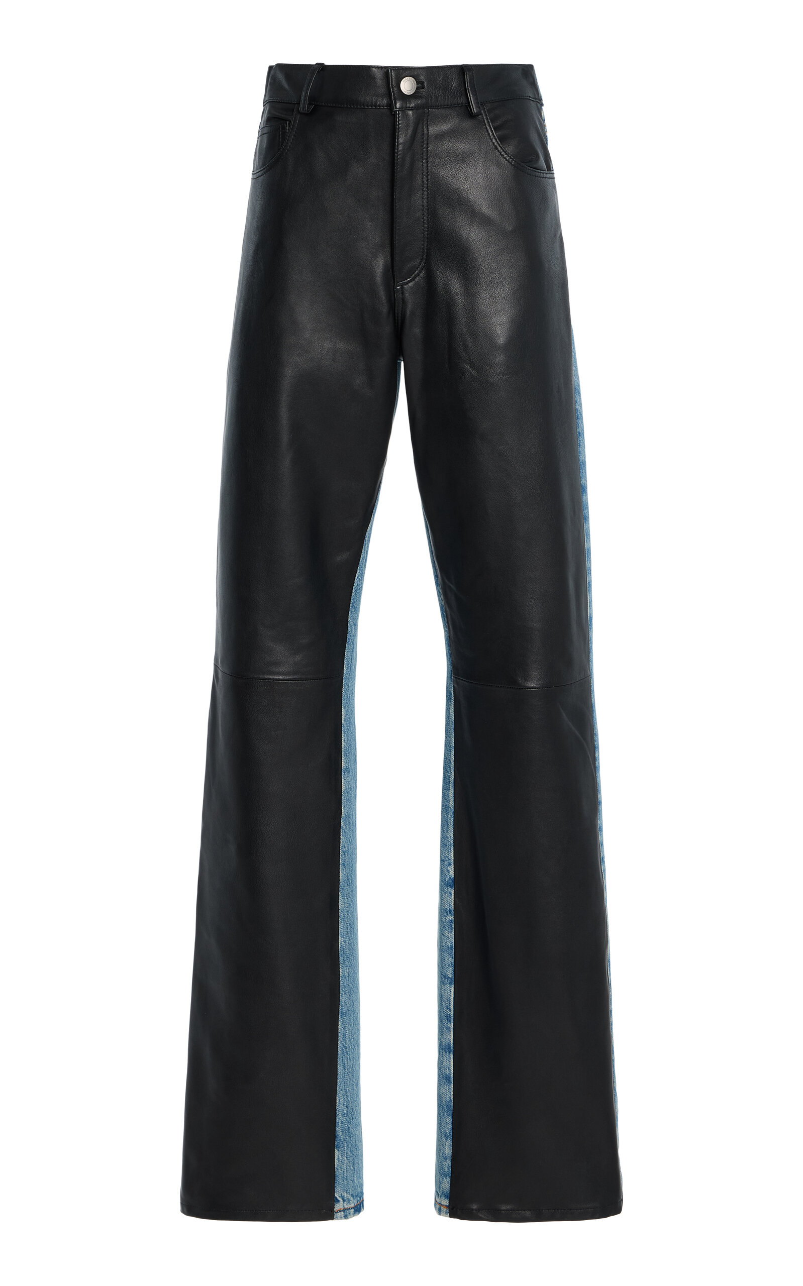 Haikure Star Leather And Denim High-rise Straight-leg Jeans In Black