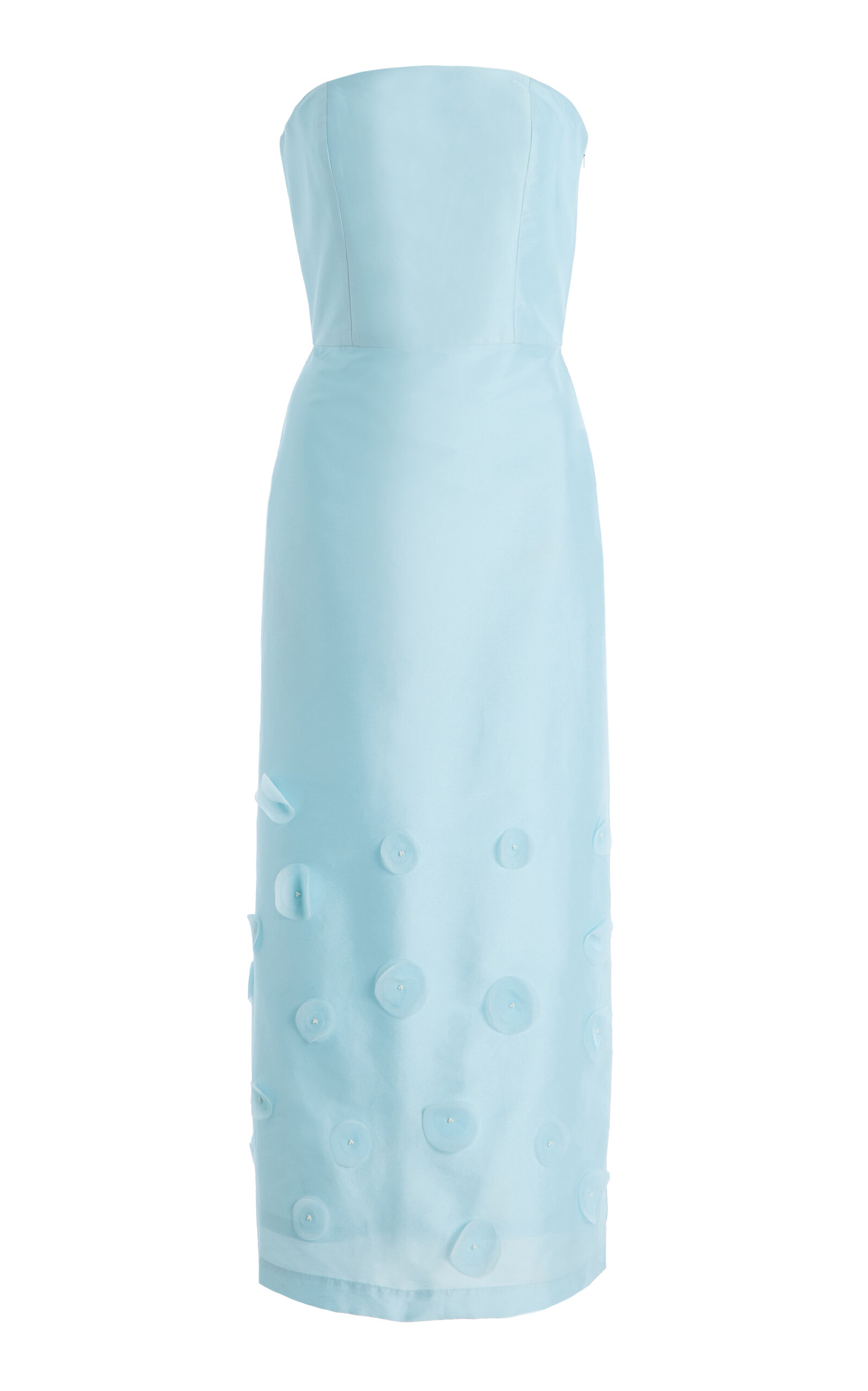 Marlies Grace Lucille Floral-appliquéd Satin Midi Dress In Blue