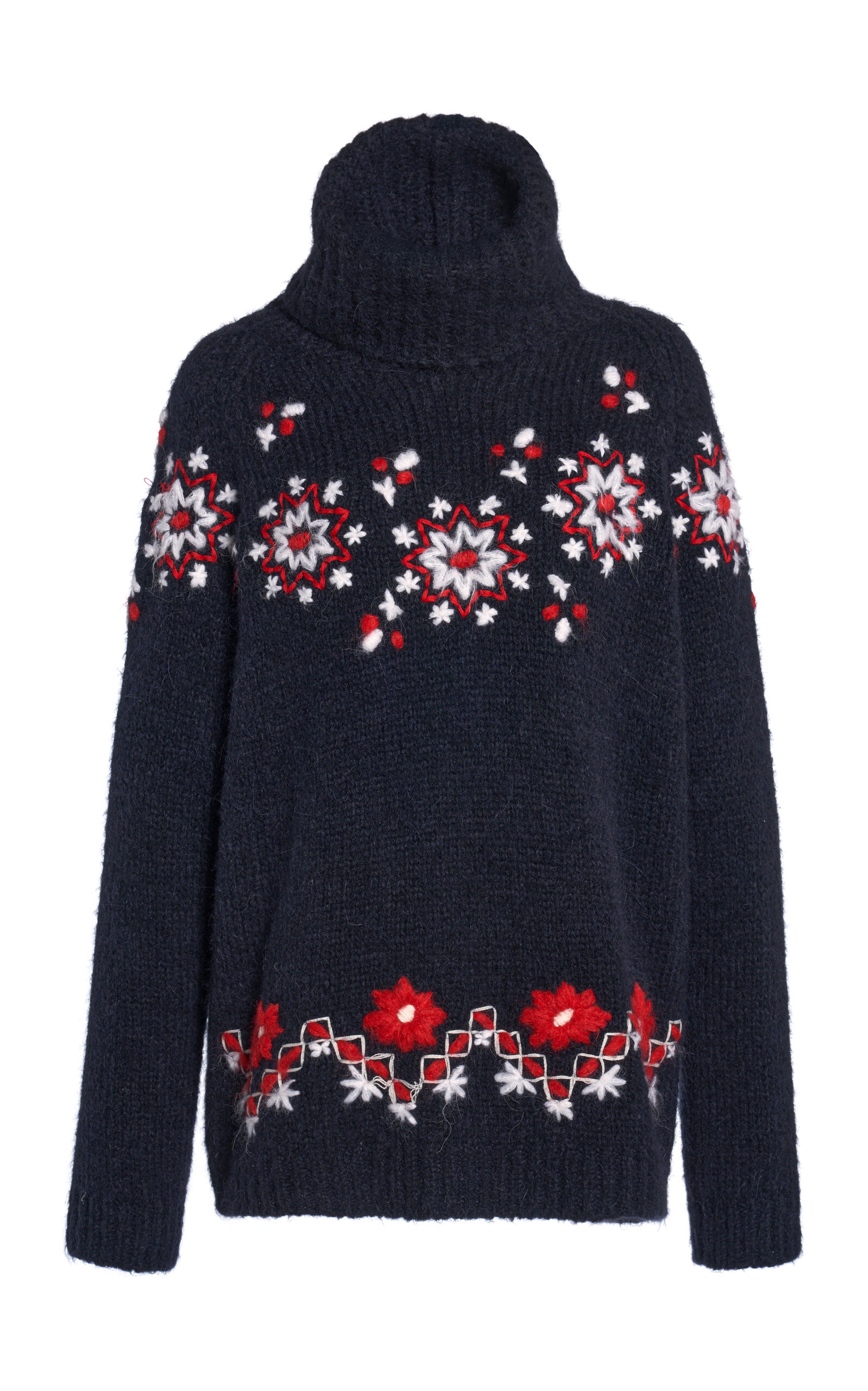 Moncler Embroidered Alpaca-wool Turtleneck Sweater In Blue