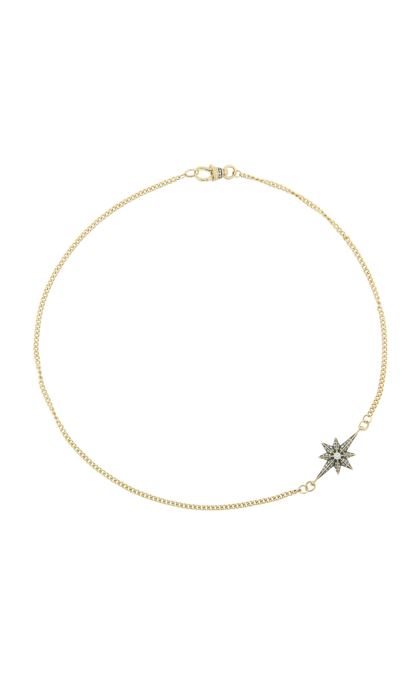 Lucy Delius 14k Yellow Gold Antique Finish Victorian Star East West Mini Diamond Necklace