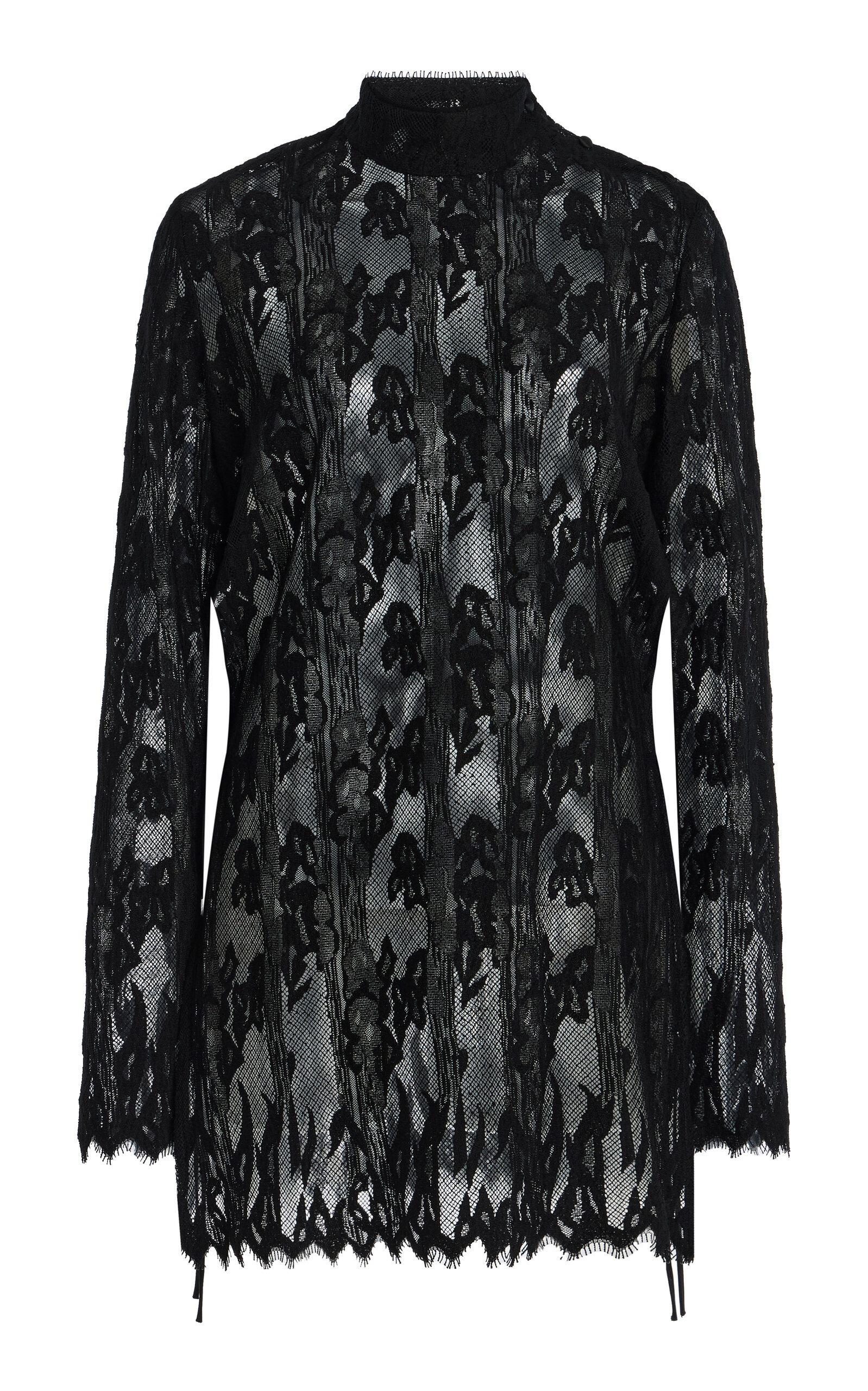 Kamperett Isabella Wool-Cotton Lace Tunic Top - Black