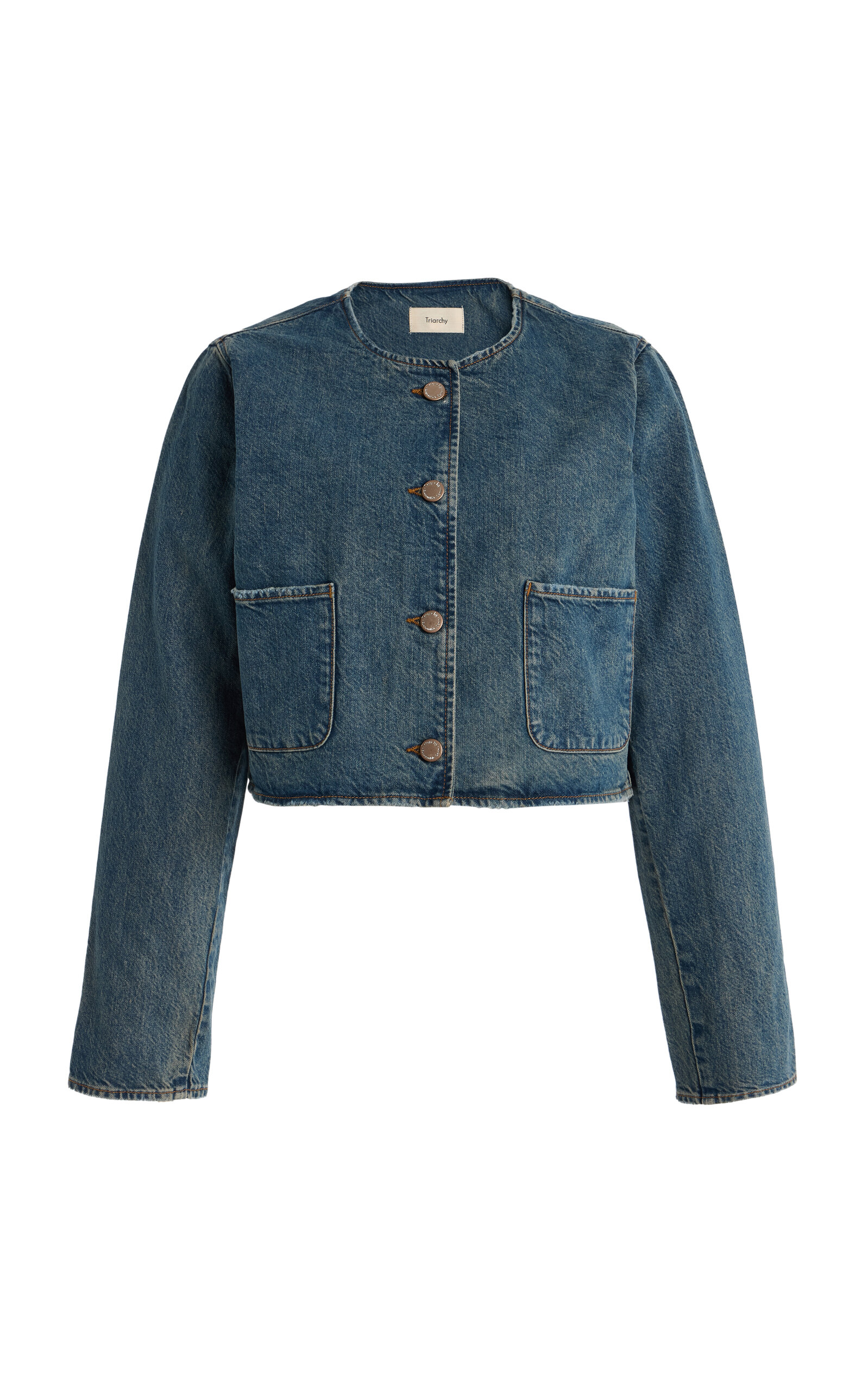 Triarchy Celeste Cropped Denim Suit Jacket - Blue