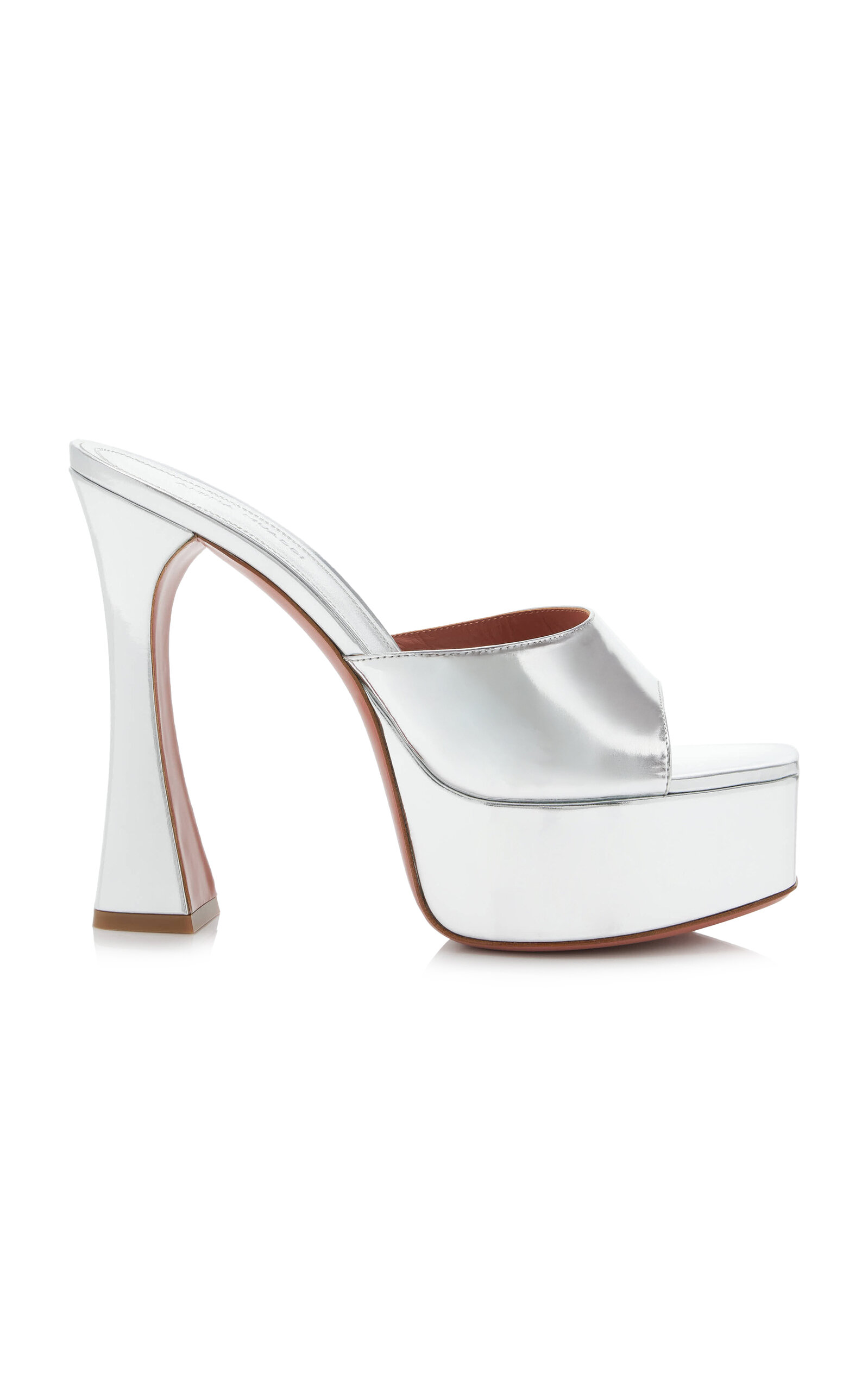 Amina Muaddi Dalida Metallic Leather Platform Mules
