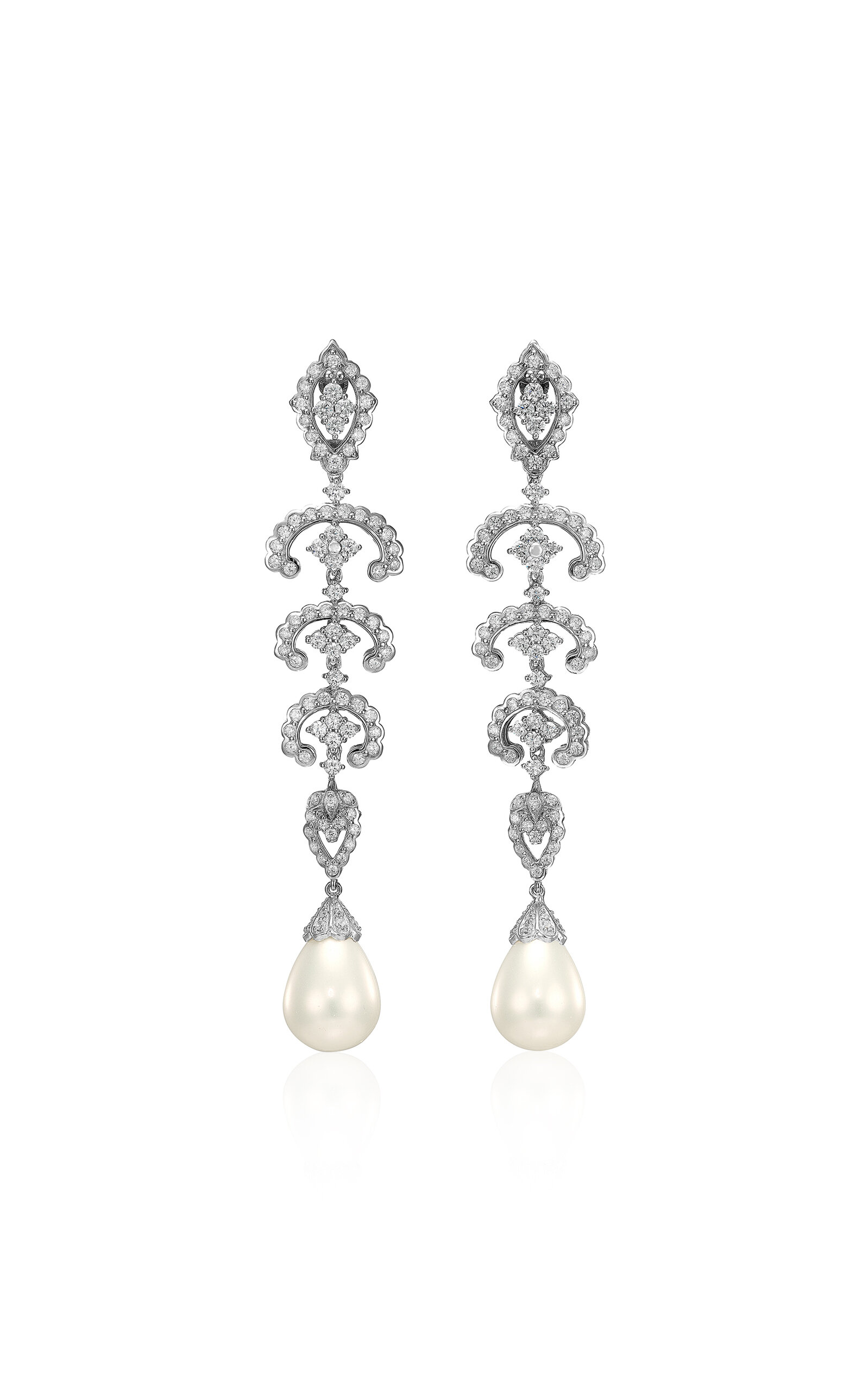 Anabela Chan 18k White Gold And Rhodium Vermeil Pearl Scallop Lace Earrings In White