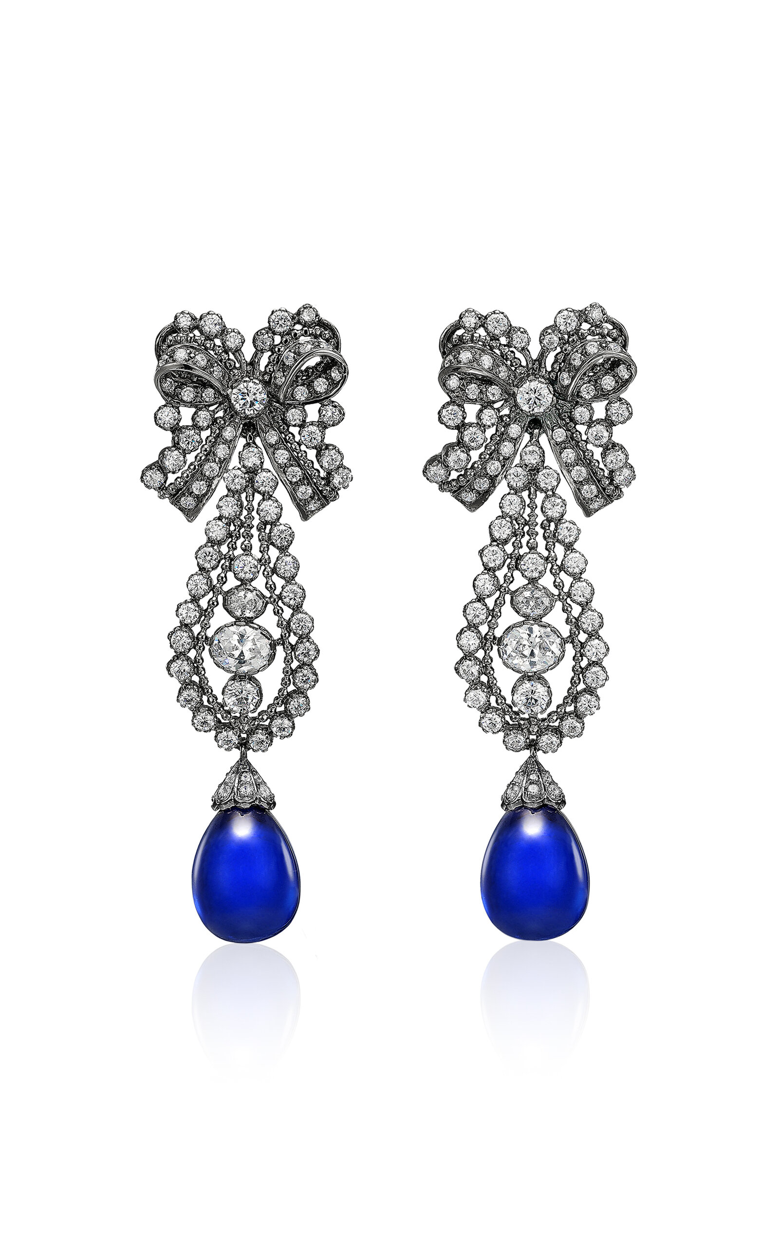 Anabela Chan 18k White Gold And Rhodium Vermeil Royal Blue Dentelle Bow Earrings
