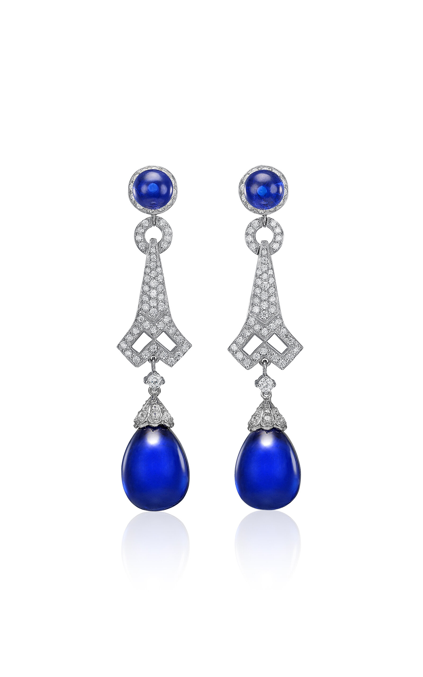Anabela Chan 18k White Gold And Rhodium Vermeil Royal Blue Lattice Earrings
