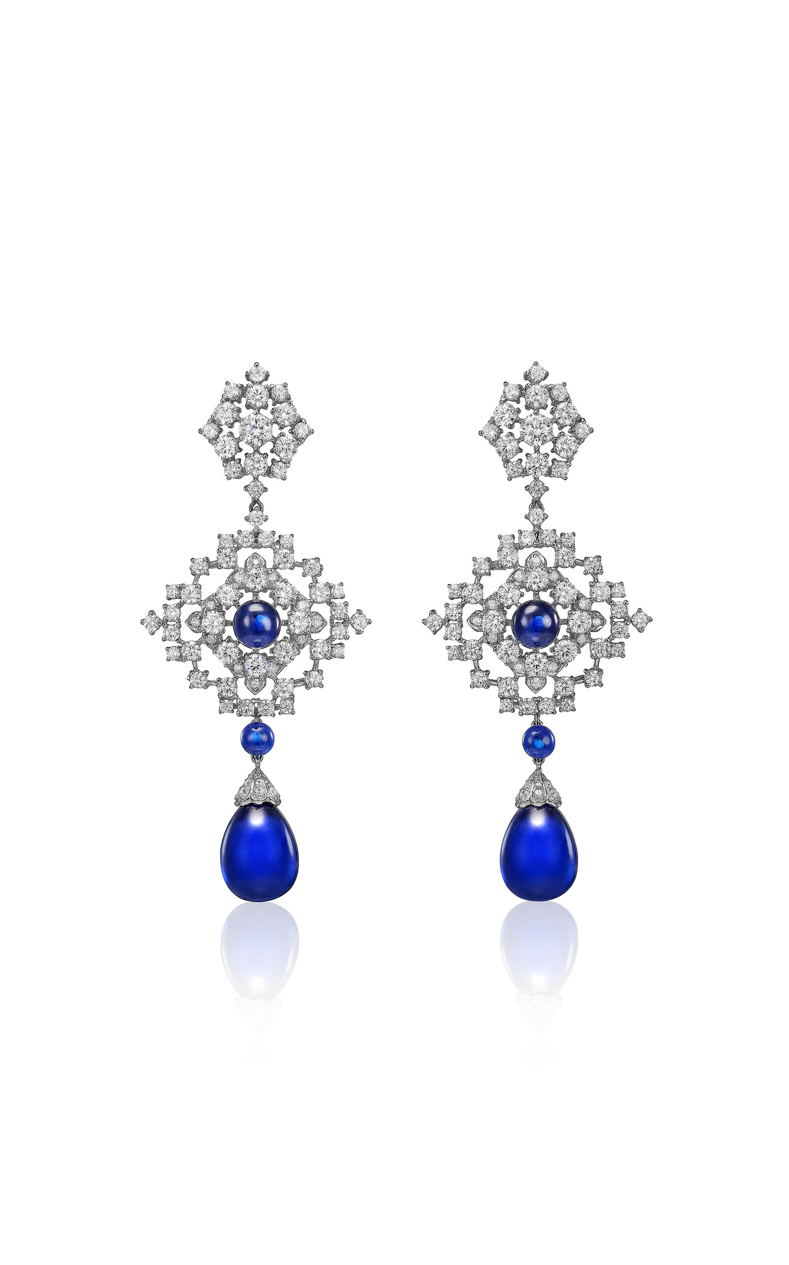 Anabela Chan 18k White Gold And Rhodium Vermeil Royal Blue Pixelise Earrings