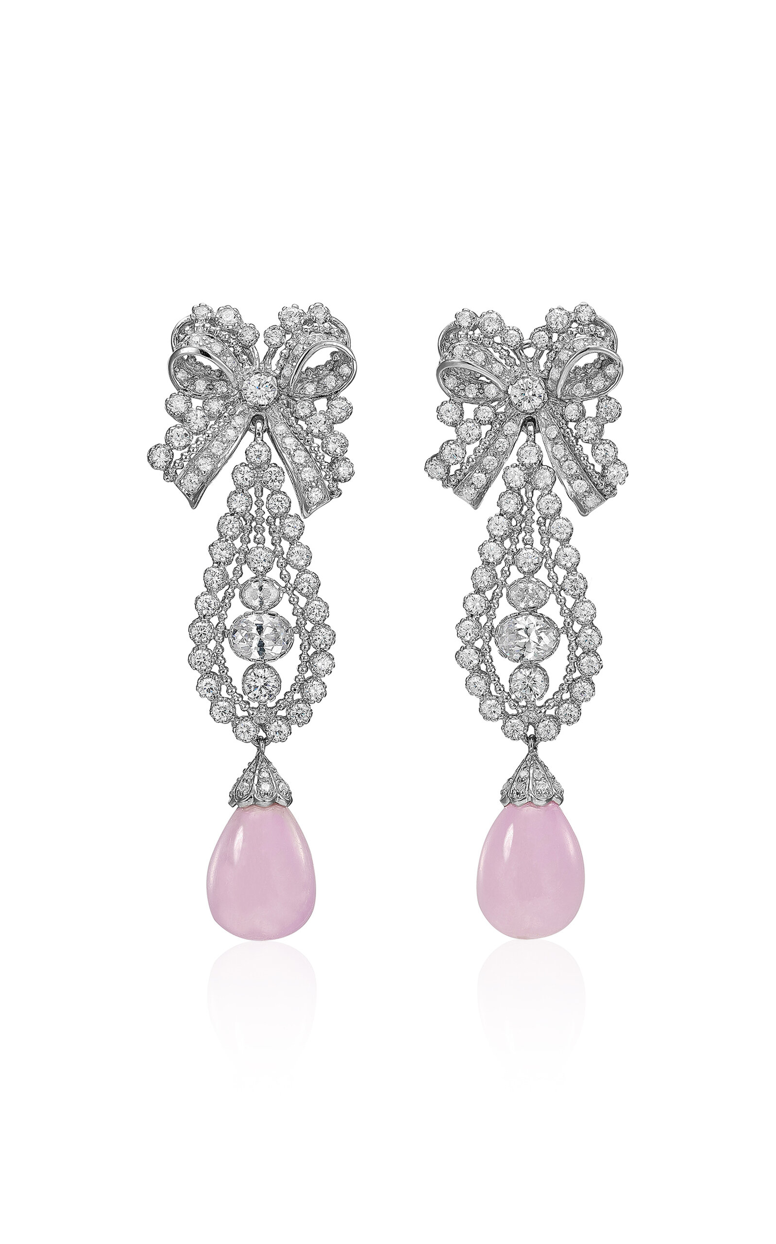 Anabela Chan 18k White Gold And Rhodium Vermeil Lavender Dentelle Bow Earrings In Purple
