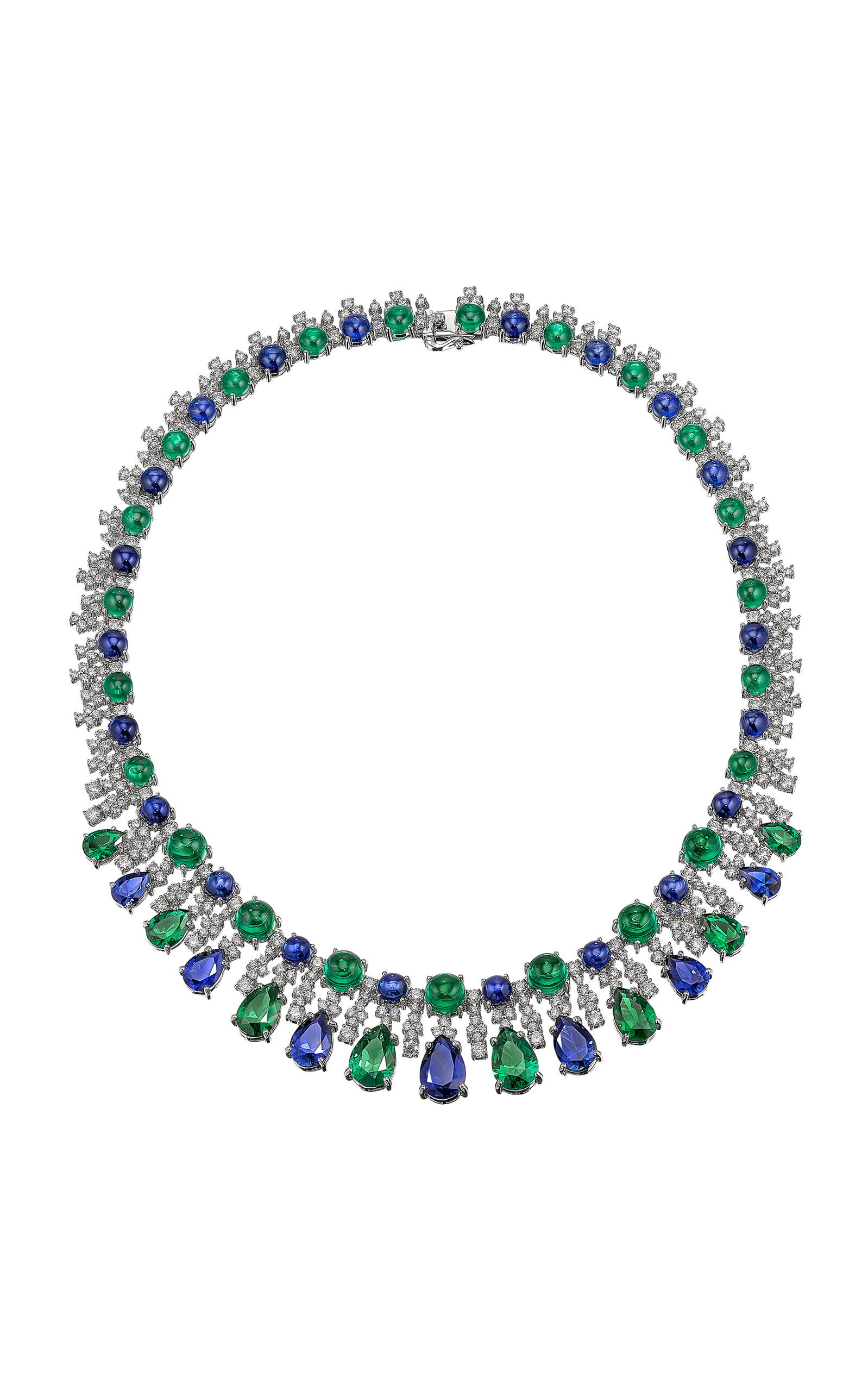 Anabela Chan 18k White Gold And Rhodium Vermeil Emerald Sapphire Tutti Frutti Necklace In Green
