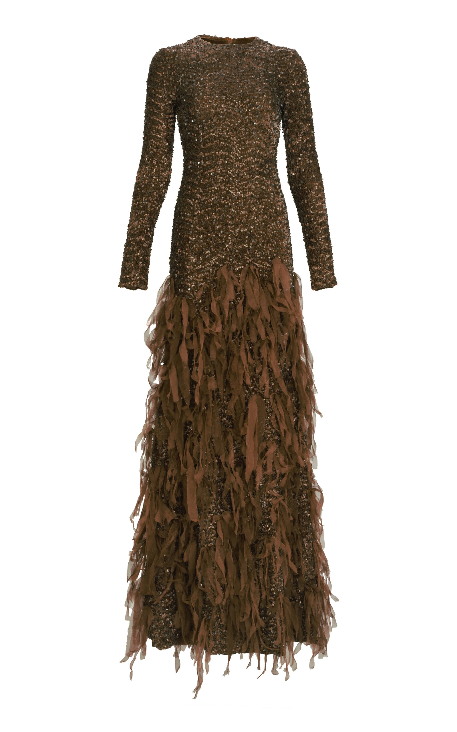 Silvia Tcherassi Bilal Fringed Gown In Bronze
