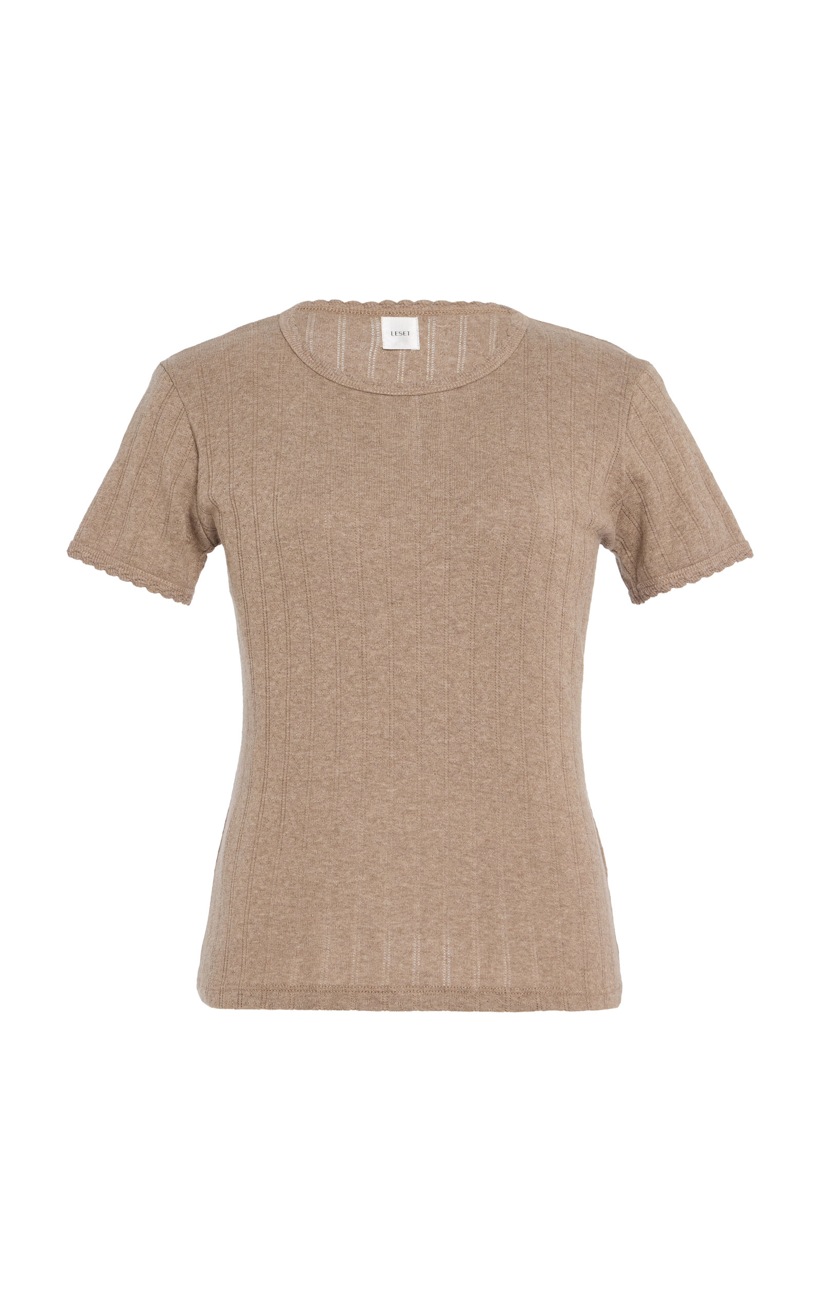 Leset Pointelle Slim Fit Tee - Brown - Women's Clothing