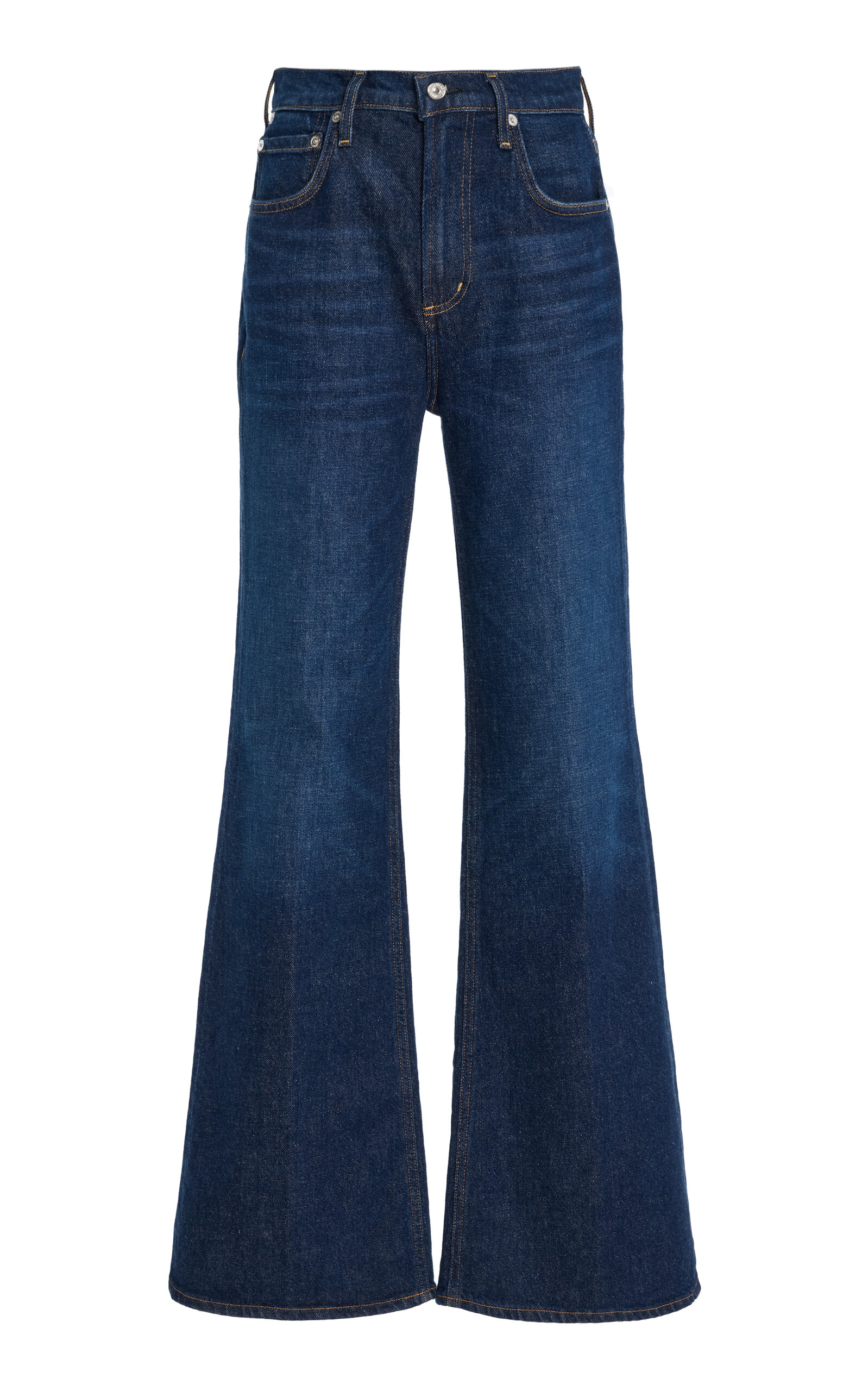 Citizen Of Humanity Lilah Flared-cuffs Straight-leg High-rise Stretch-regenerative-denim Blend Jeans In Blue