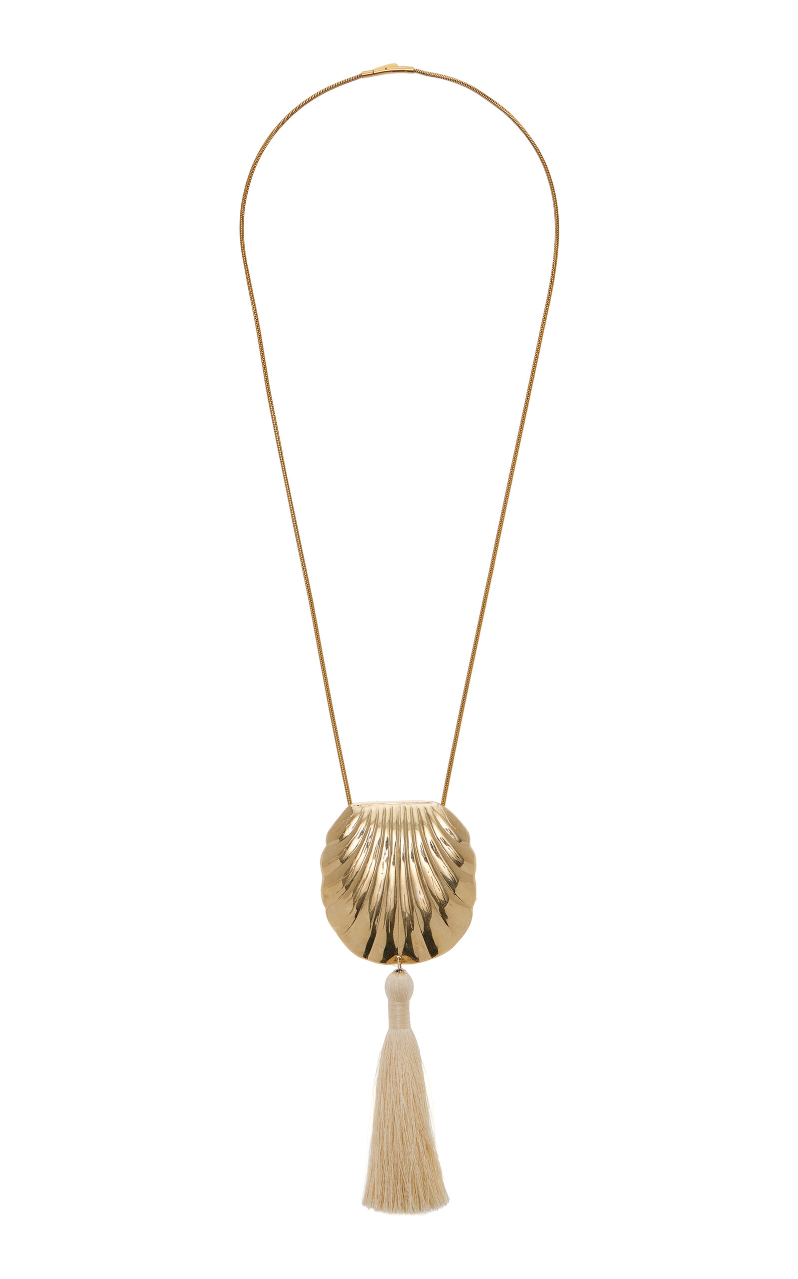 Juju Vera Exclusive Riviera Petra Tasseled Brass Necklace In Ivory