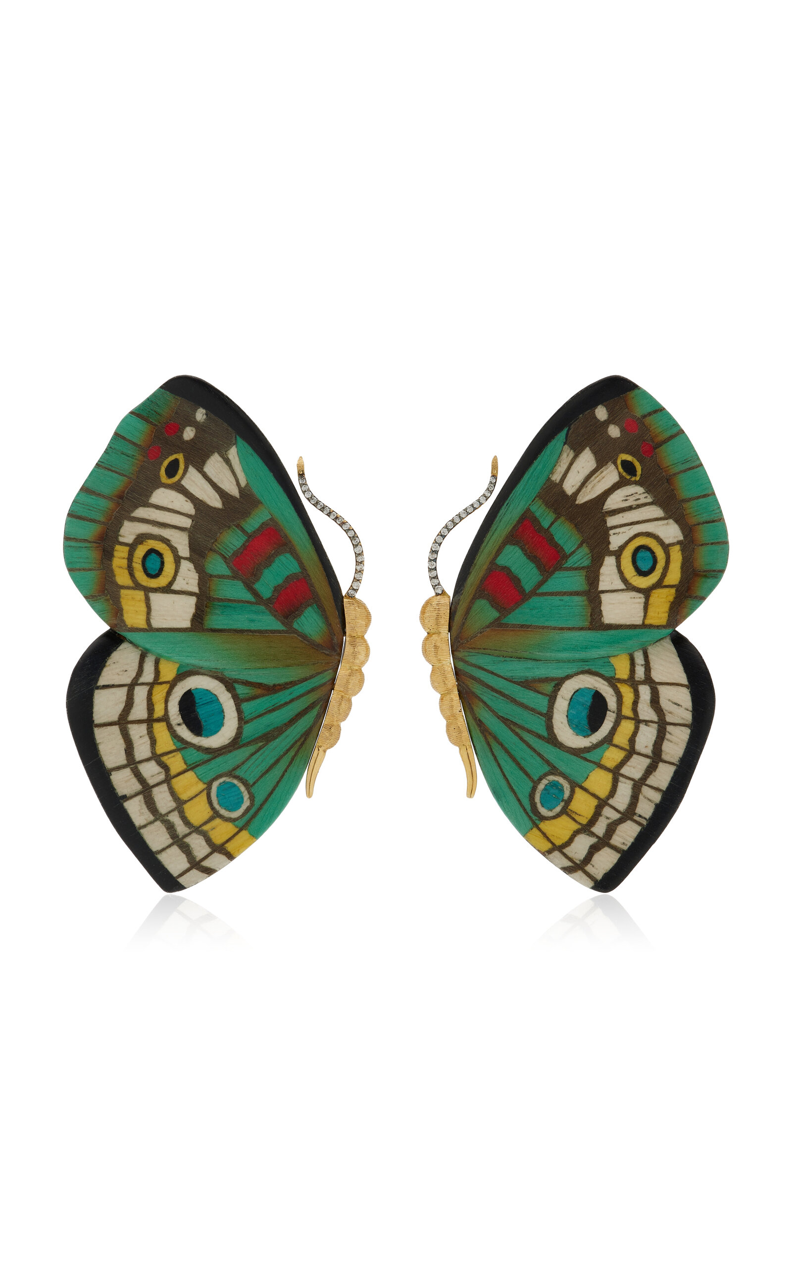 SILVIA FURMANOVICH MARQUETRY 18K YELLOW GOLD DIAMOND EARRINGS 