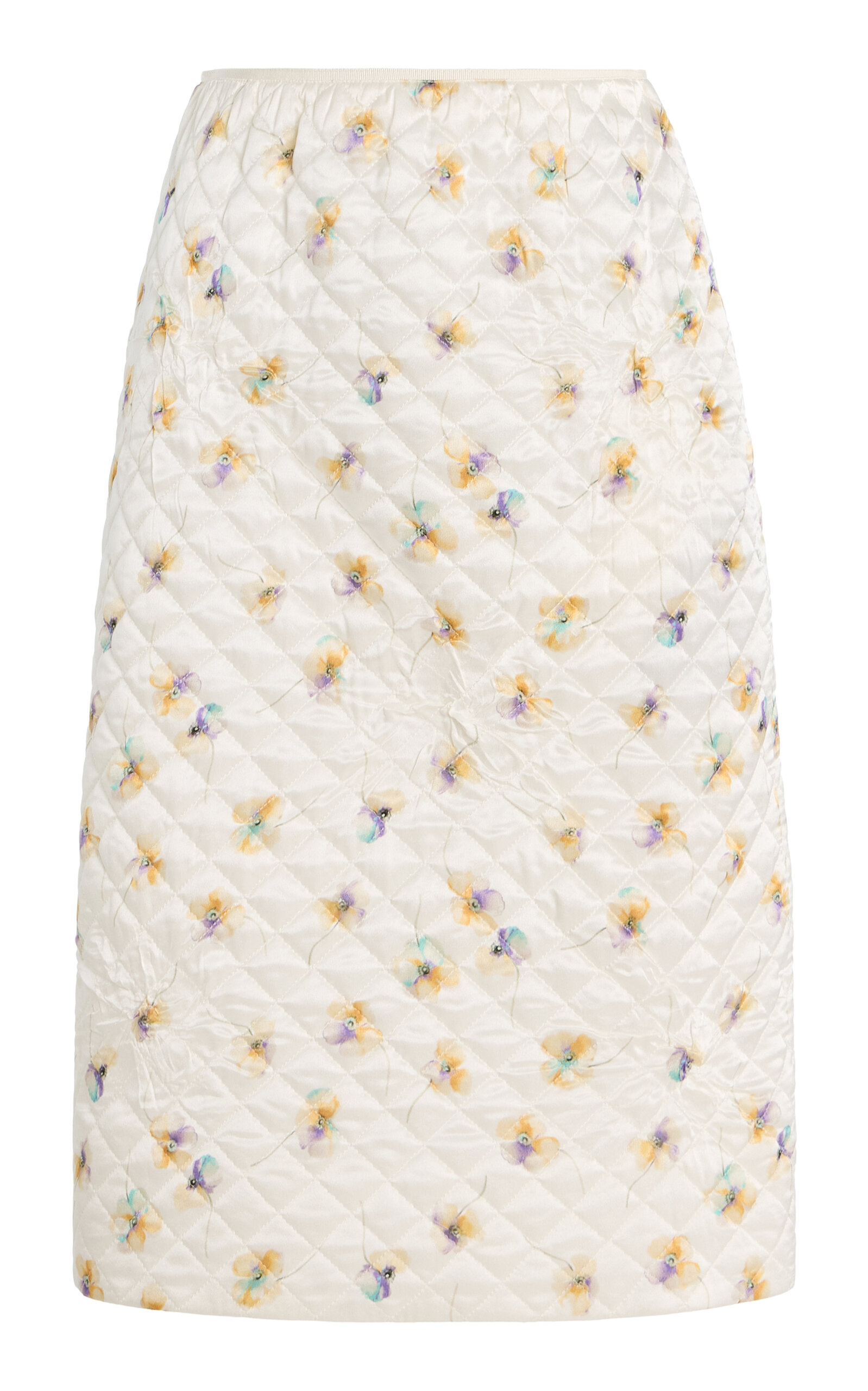 Prada Floral Quilted Satin Midi Skirt In Animal Print