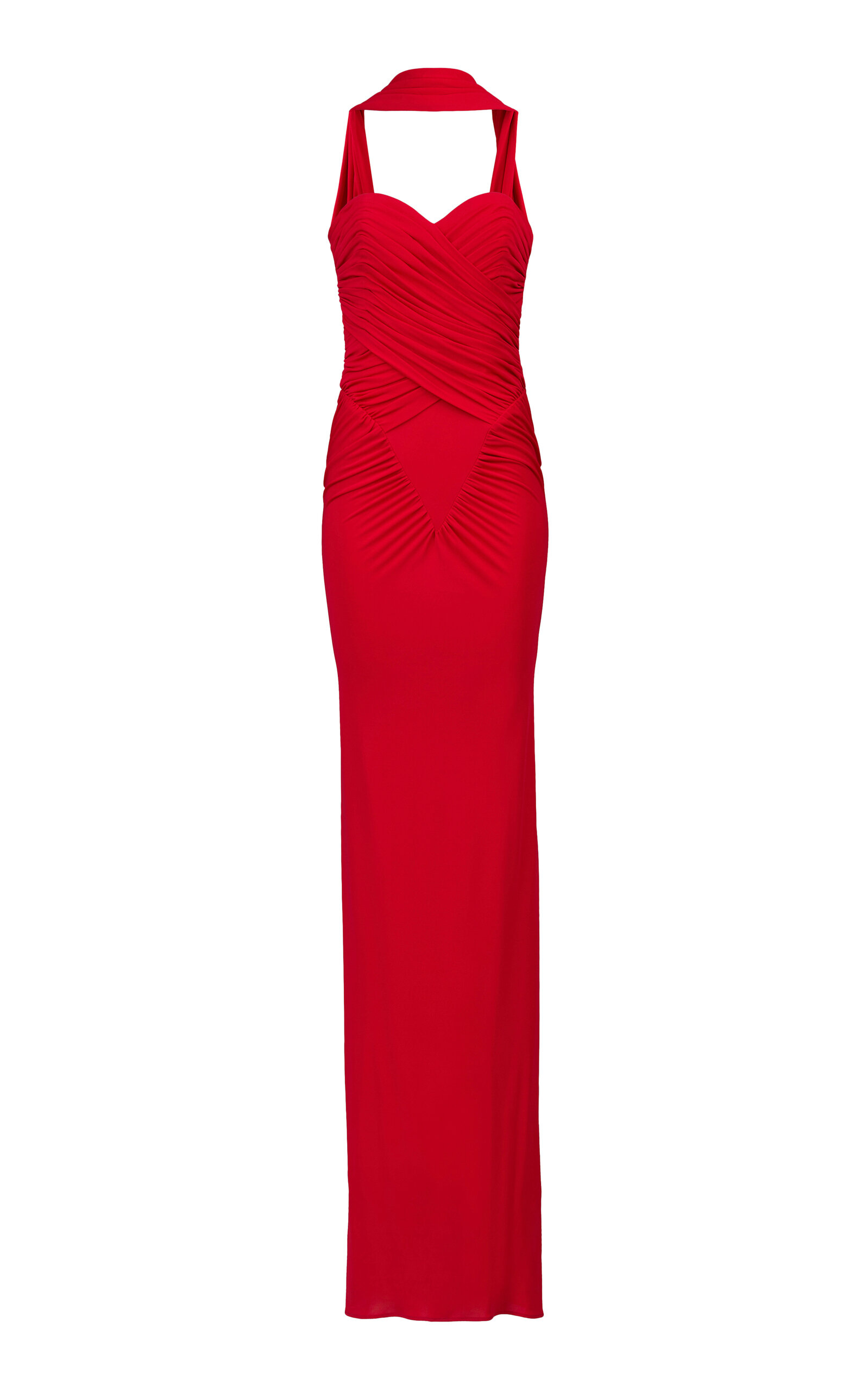The New Arrivals Ilkyaz Ozel Samsara Gathered Jersey Halterneck Gown In Red