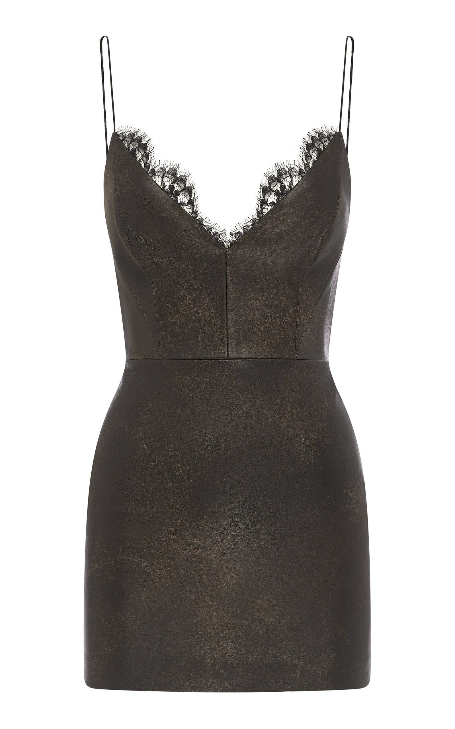 Alex Perry Sleeveless Leather Mini Dress In Brown
