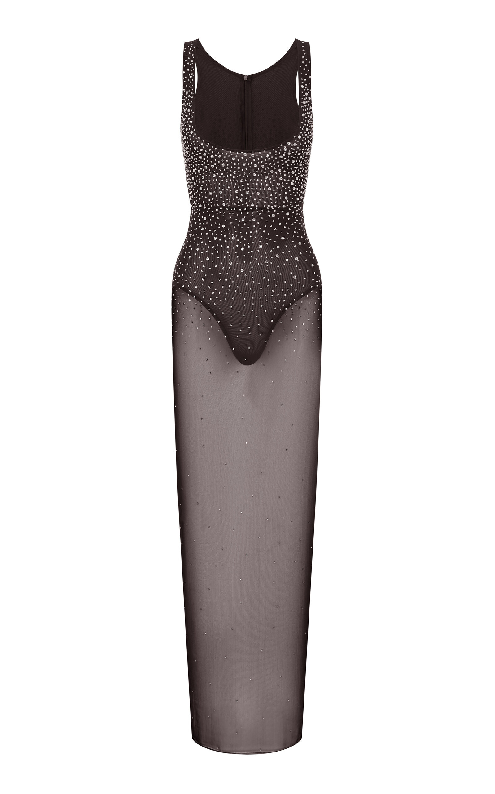 Alex Perry Crystal-embellished Mesh Maxi Dress In Brown