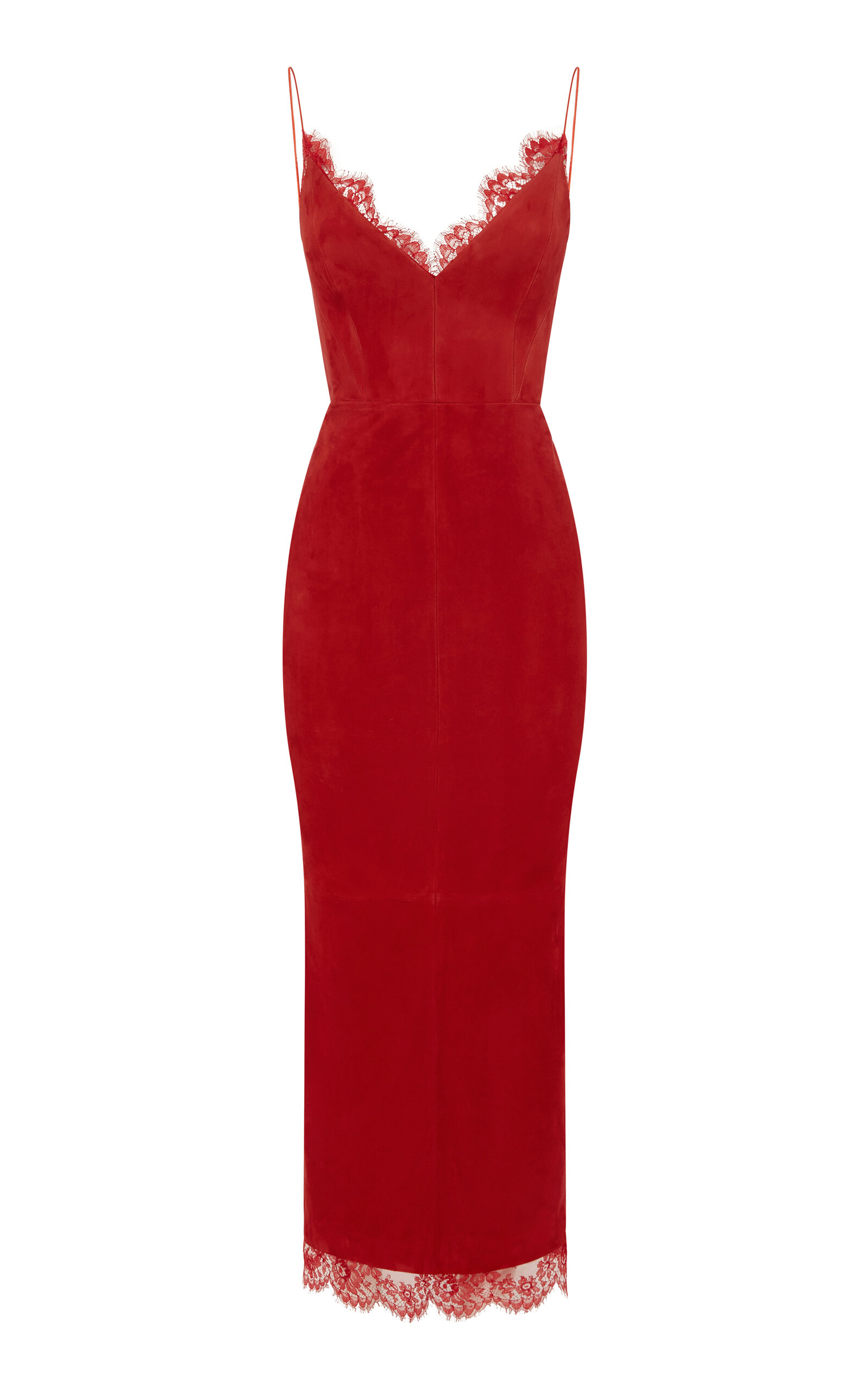 Alex Perry Lace-trimmed Suede Midi Dress In Red