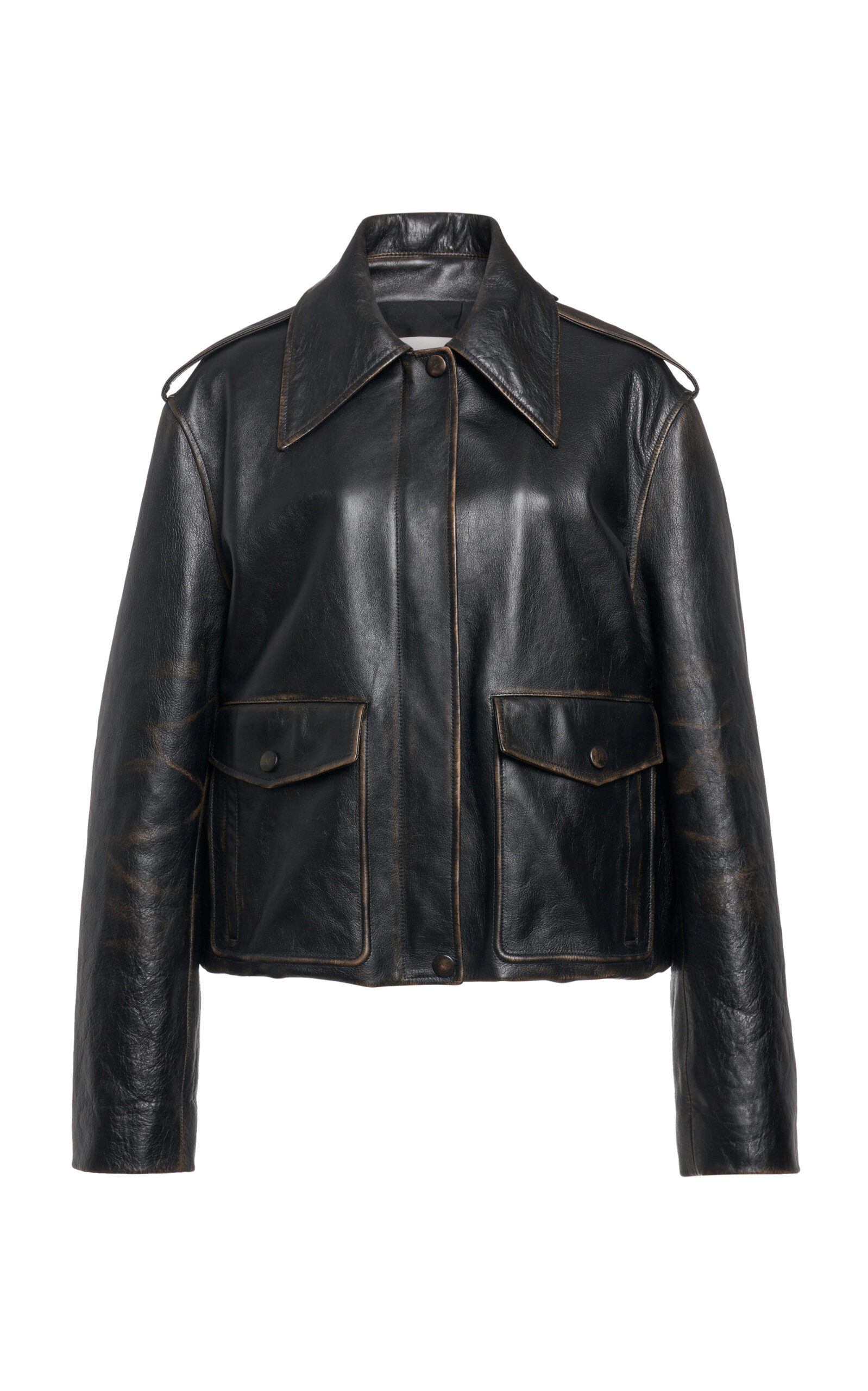 Jil Sander Leather Aviator Jacket In Black