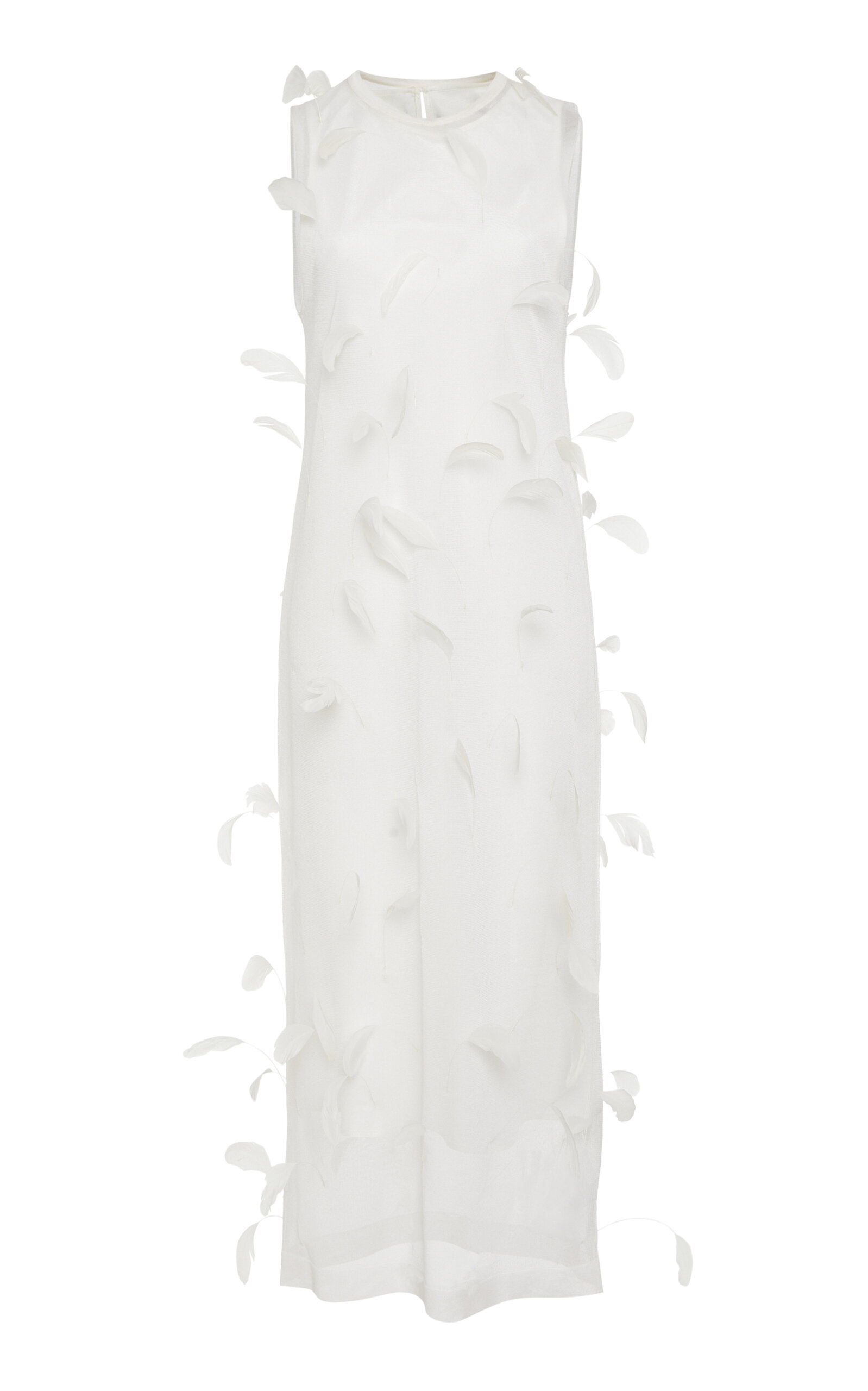 Jil Sander Feather-Embroidered Silk Midi Dress