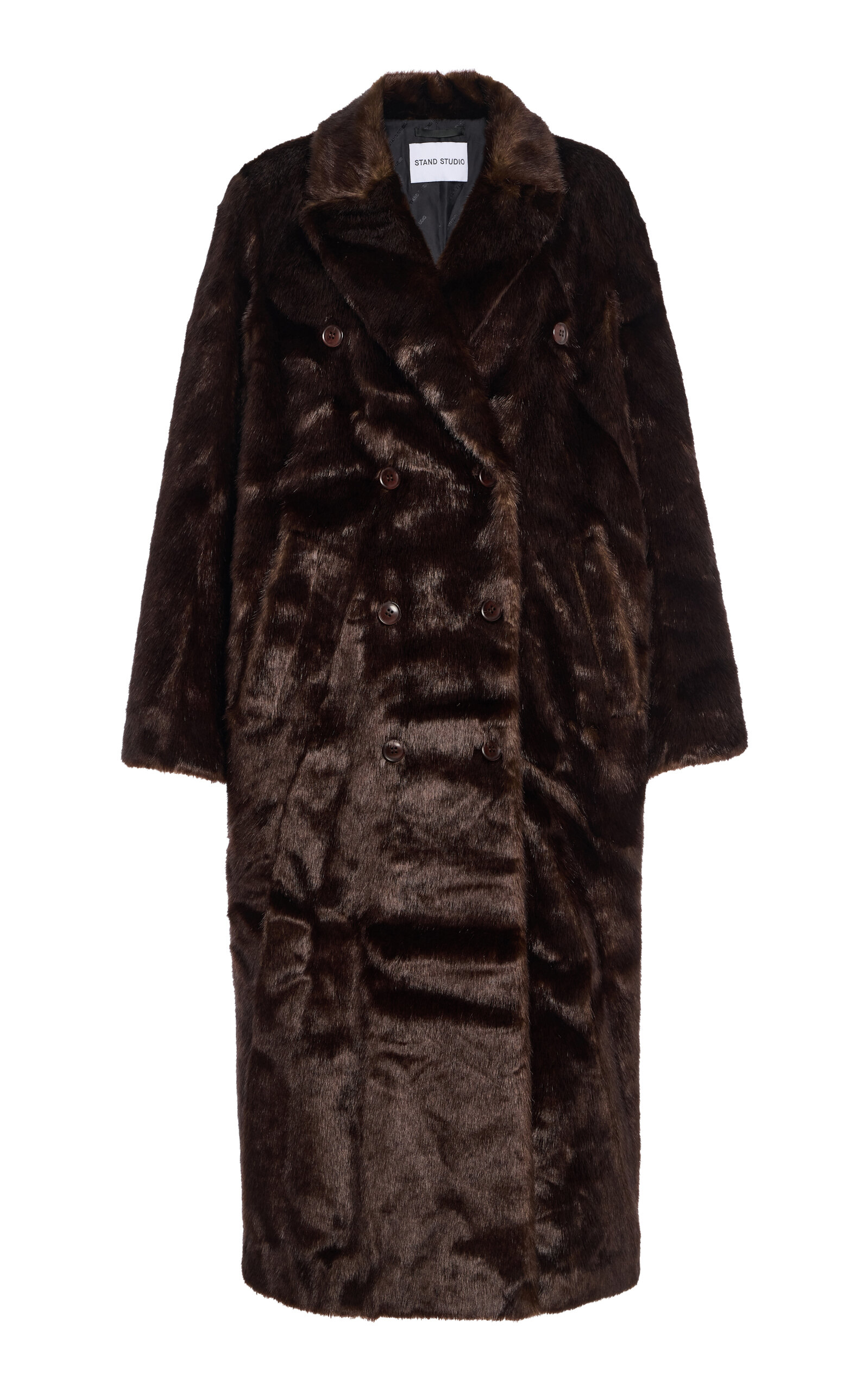 Stand Studio Harper Faux Fur Double-breasted Coat In Brown