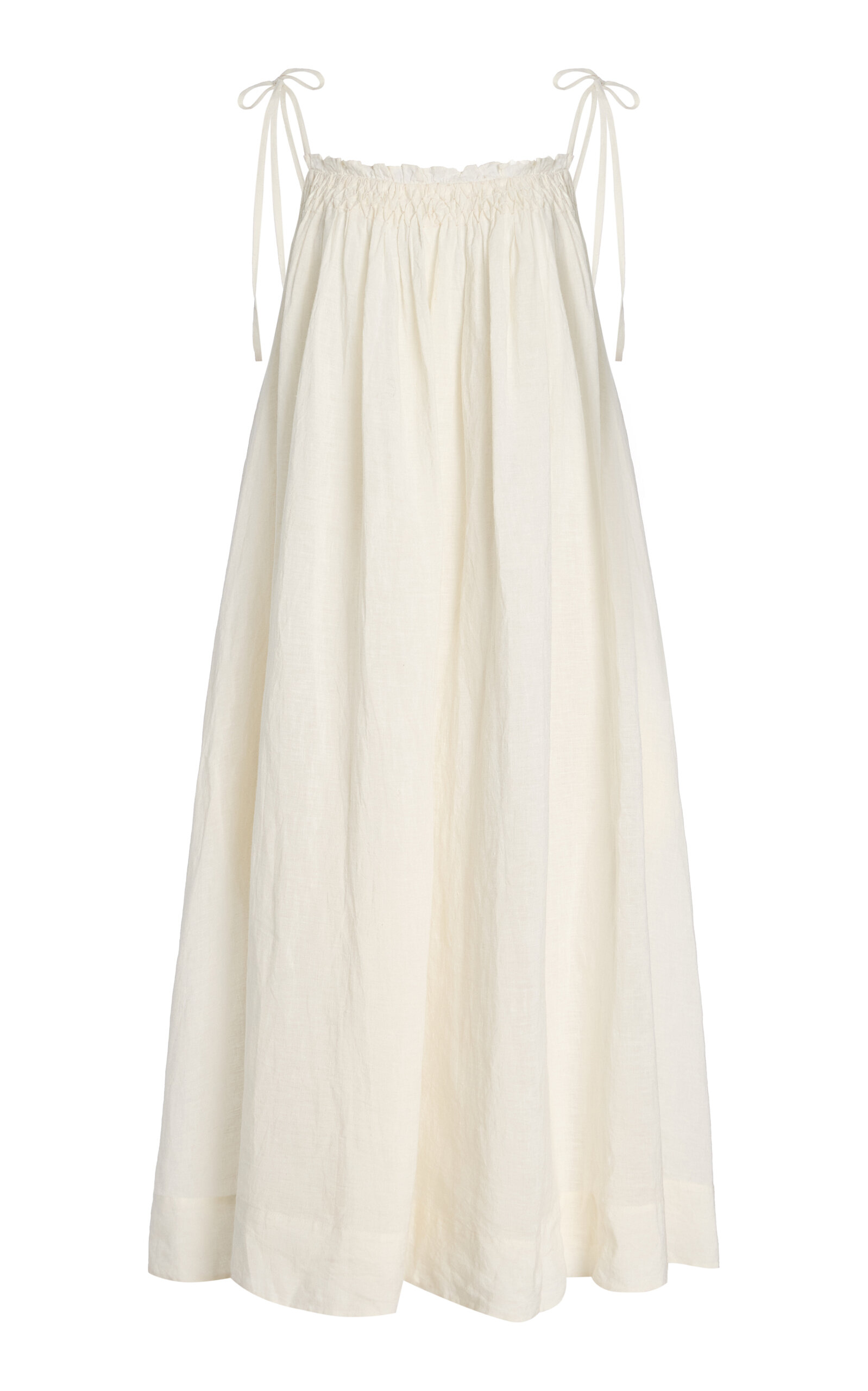 Merlette Laurus Smocked Linen Midi Dress