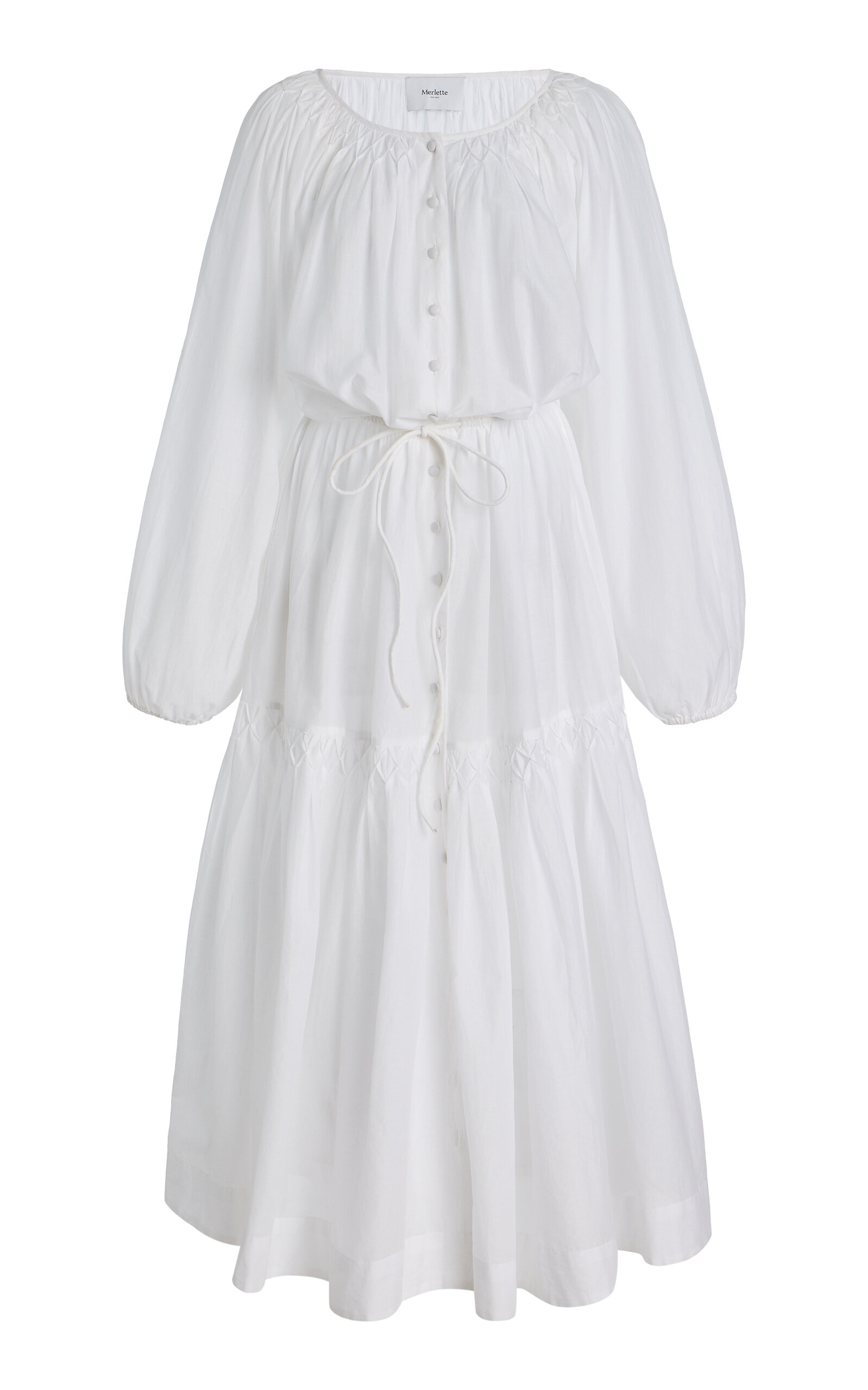 Merlette Allegra Smocked Cotton Maxi Dress