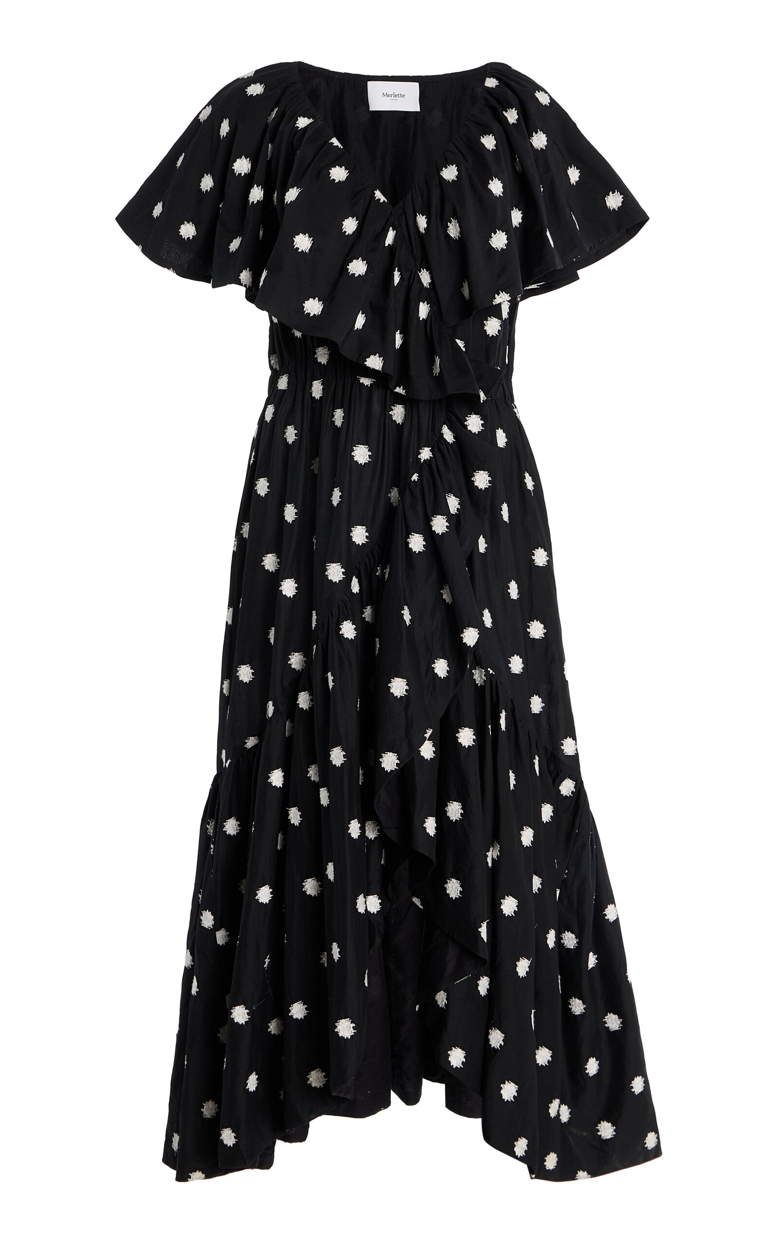 Merlette Loris Embroidered Cotton Midi Dress - Black/white
