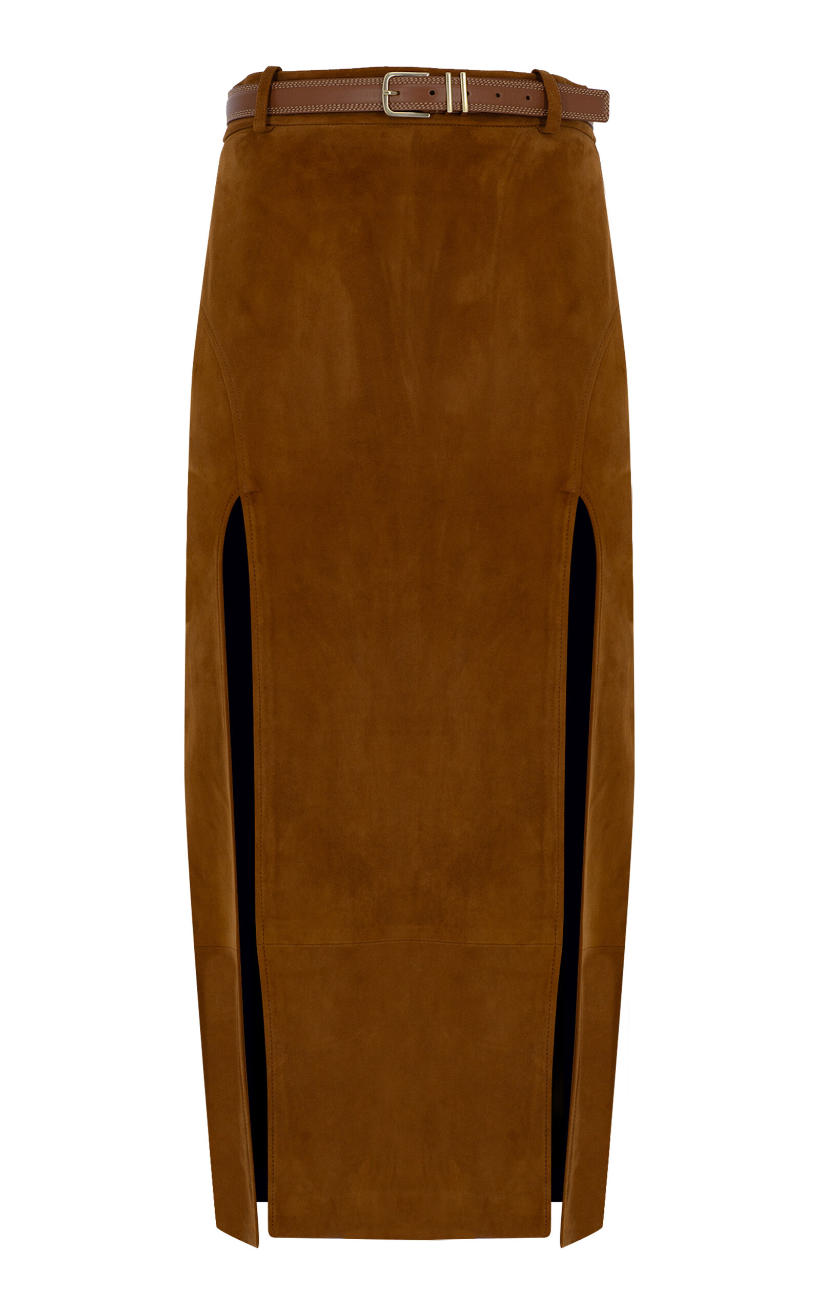 Zeynep Arcay Double Slit Suede Midi Skirt In Brown
