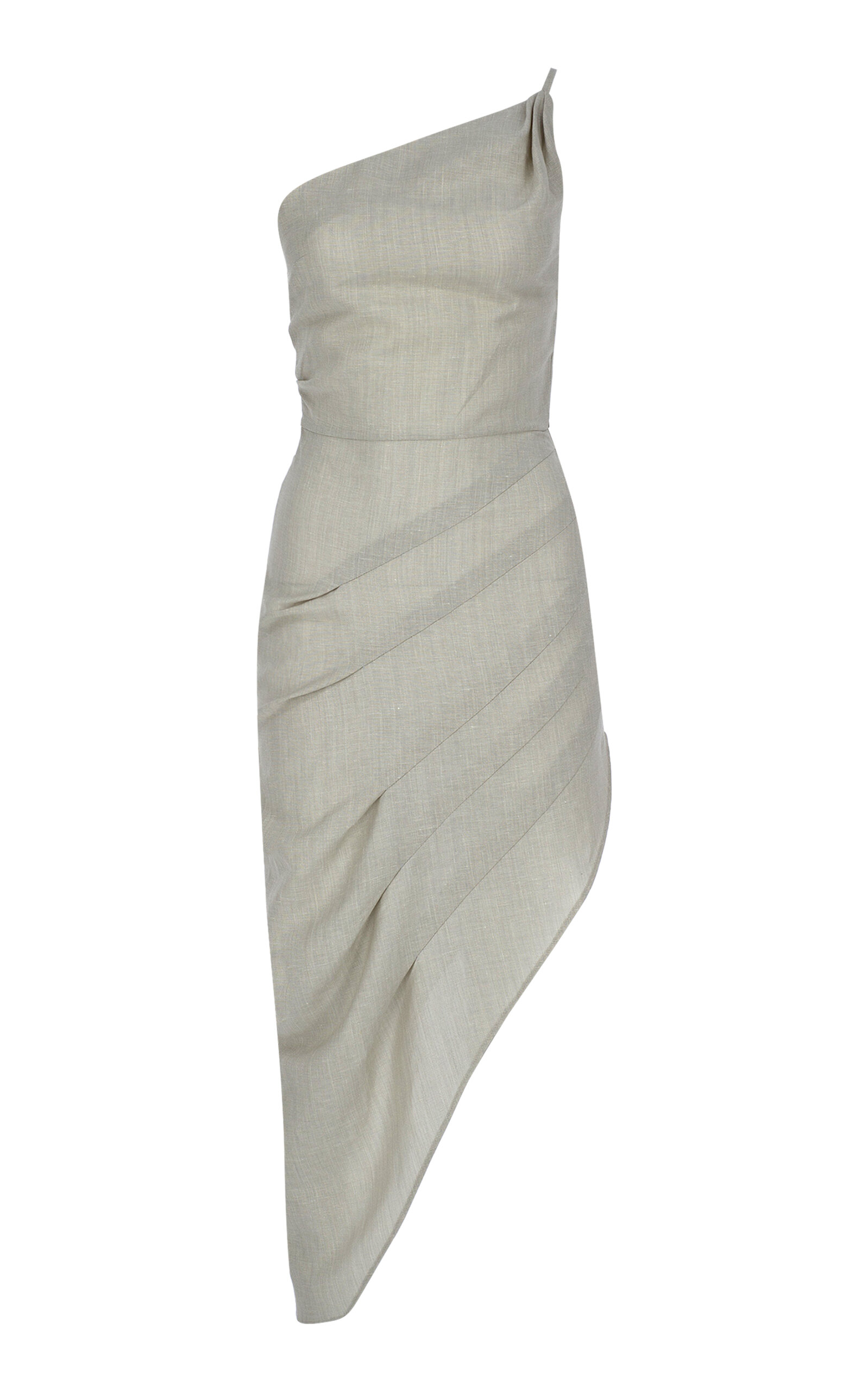 Zeynep Arcay Asymmetric Linen-wool-silk Dress In Silver