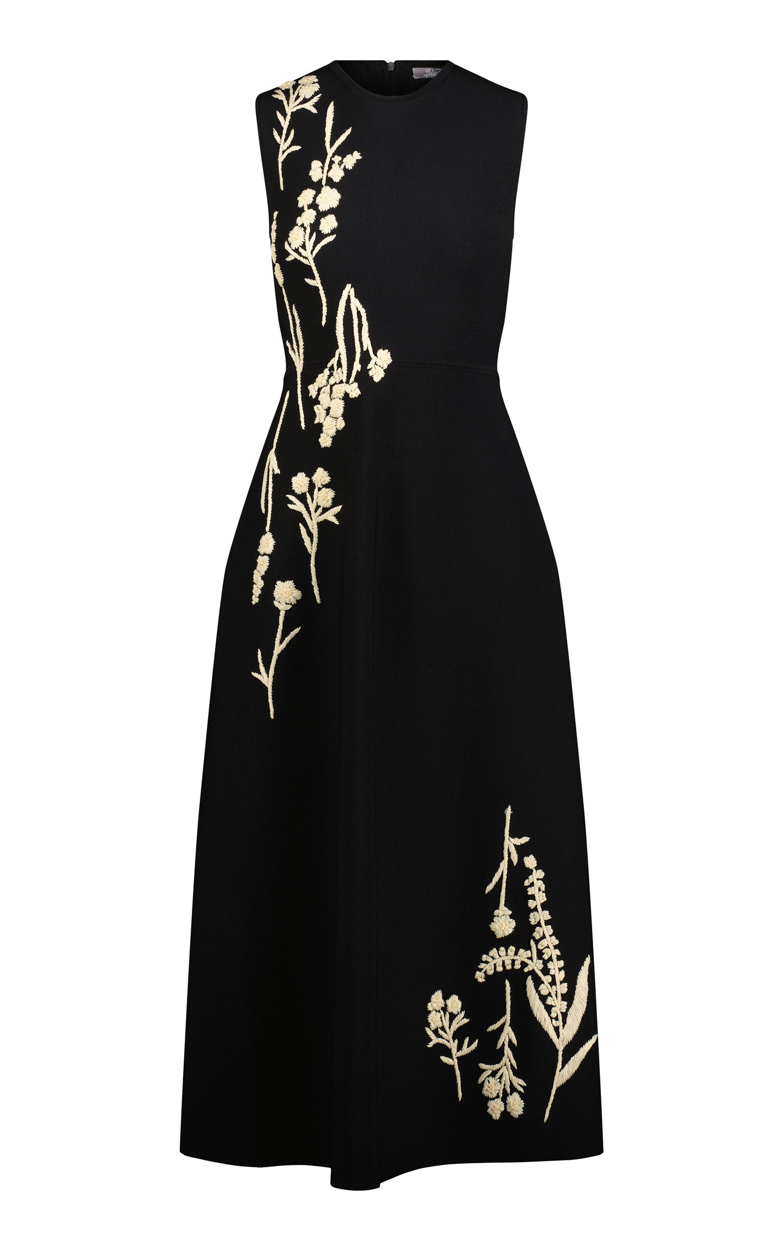 Lela Rose Hailey Raffia-Embroidered Knit Dress - Black - XS