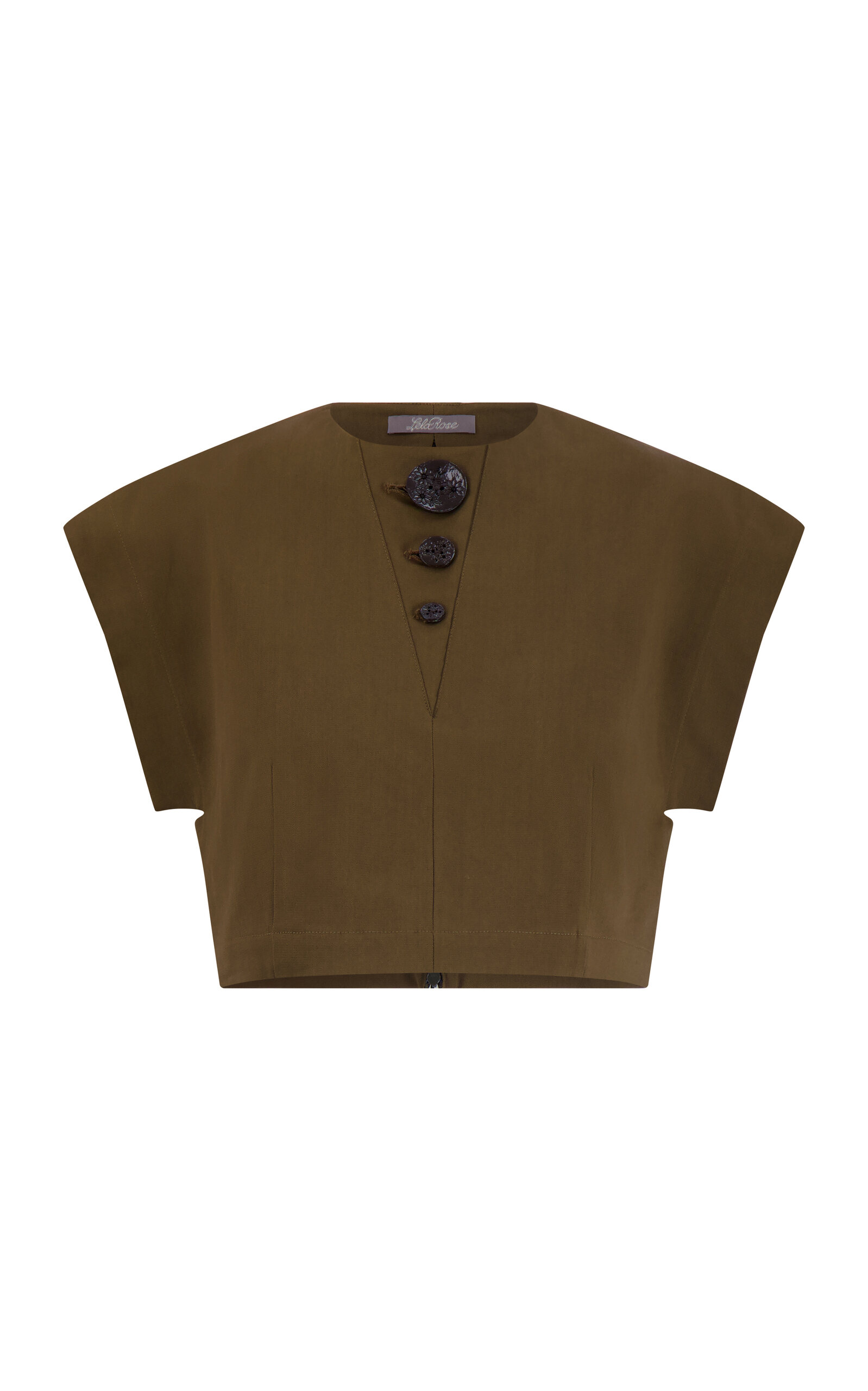 Lela Rose Cropped Stretch-cotton Top In Brown