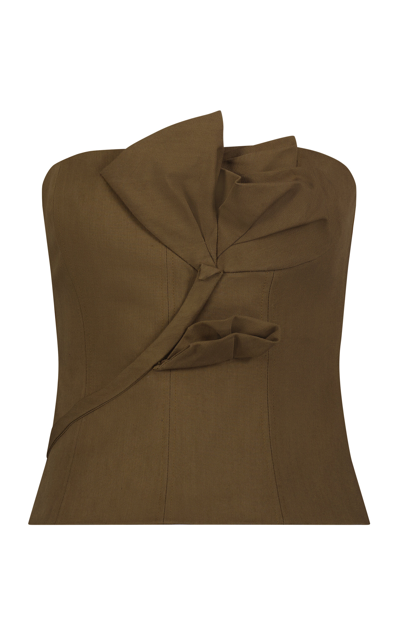 Lela Rose Stretch-Cotton Twill Draped Bustier Top - Brown