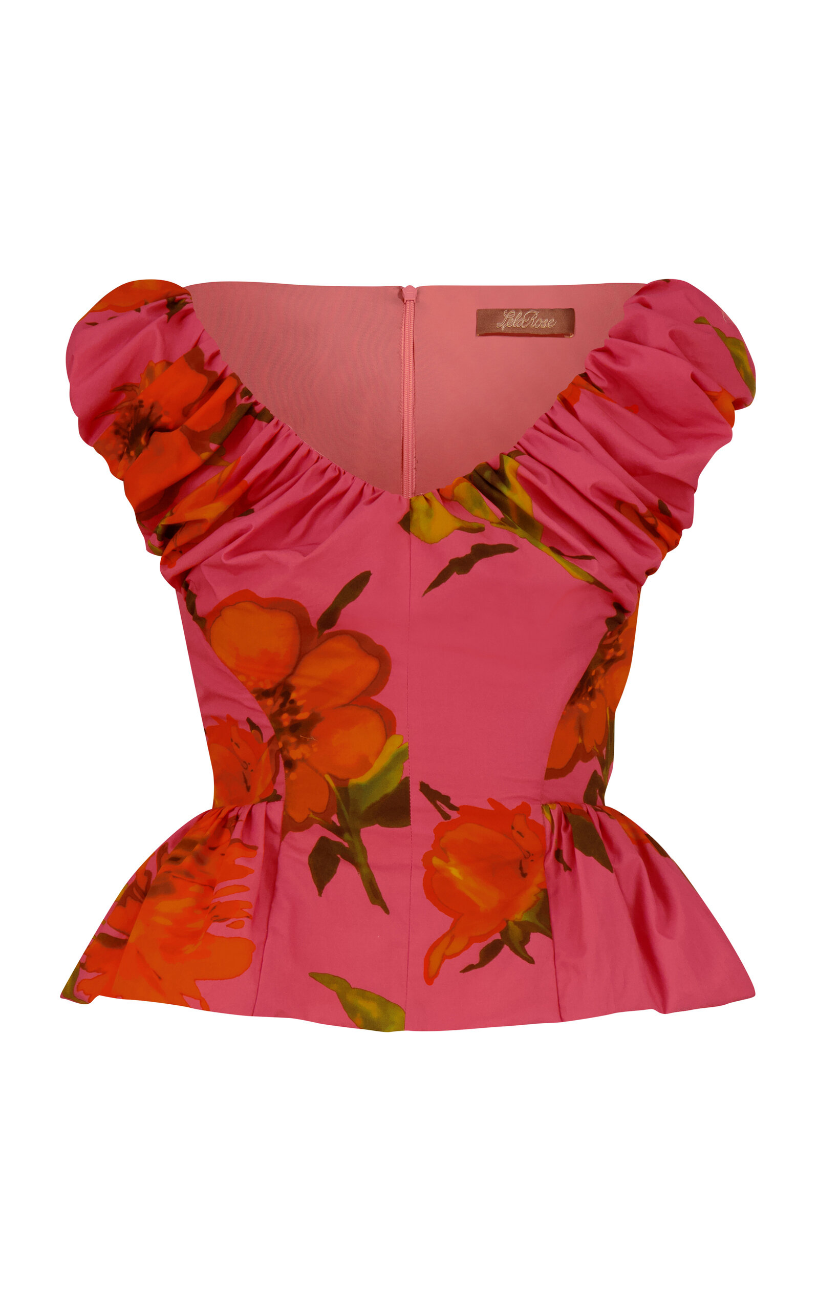Lela Rose Floral-print Cotton Peplum Top