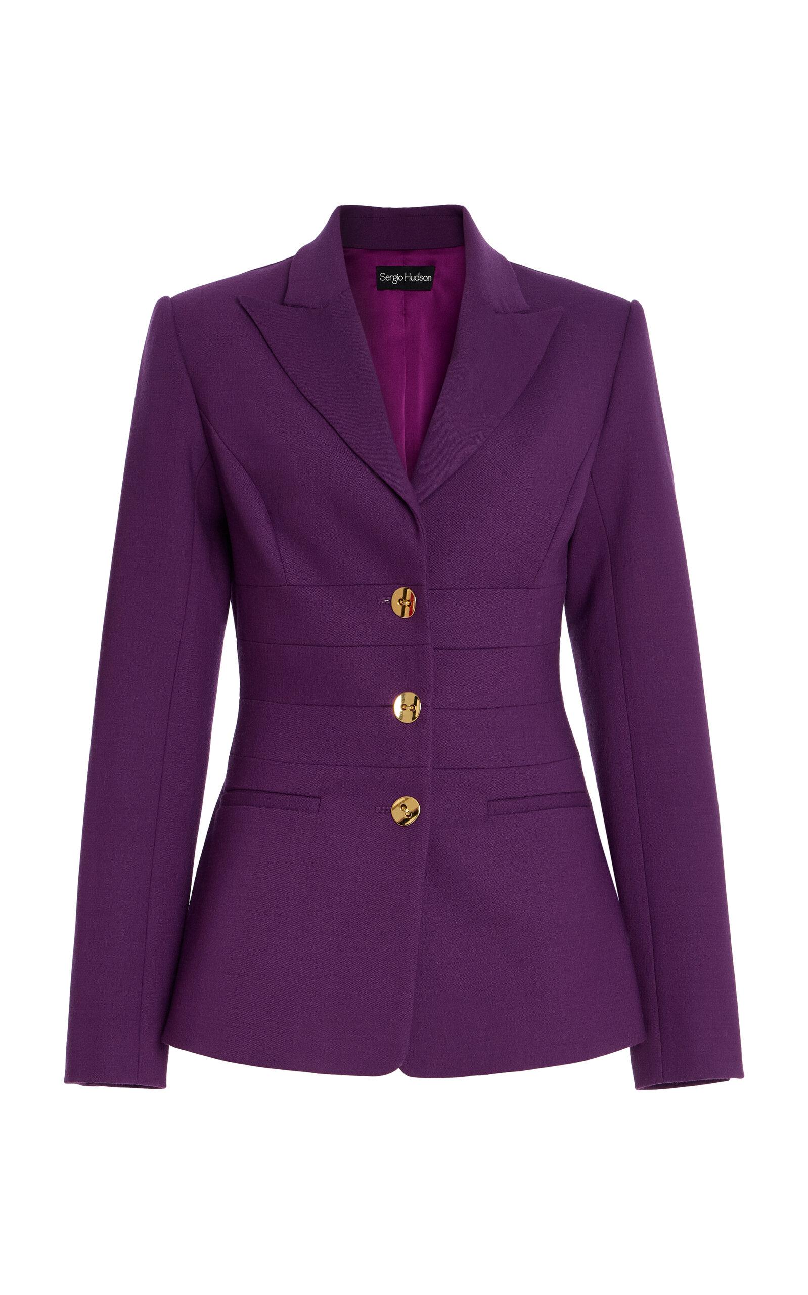 Sergio Hudson Pleated Waist Wool Blazer