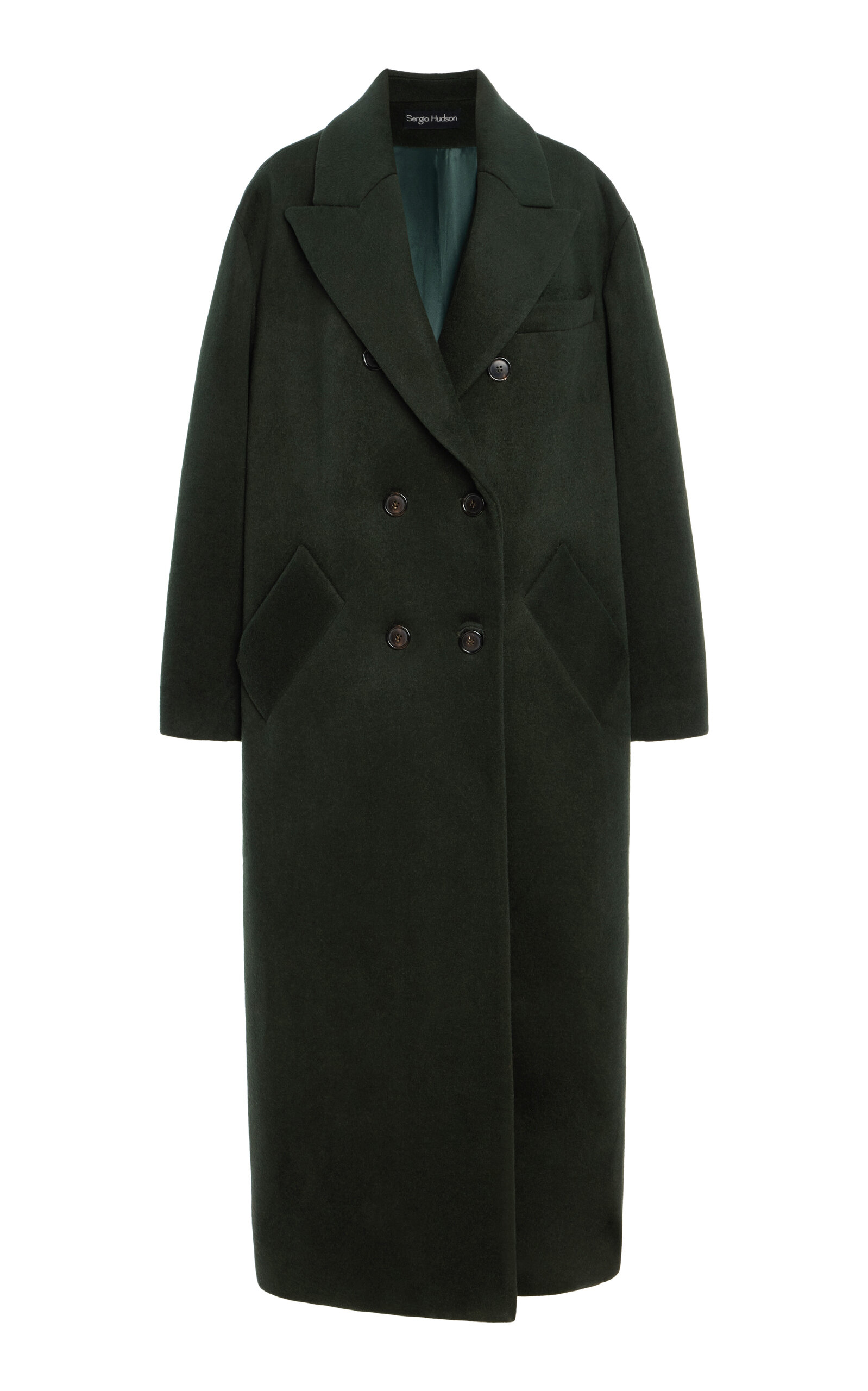 Sergio Hudson Oversized Double Breasted Wool Coat In Dark Green