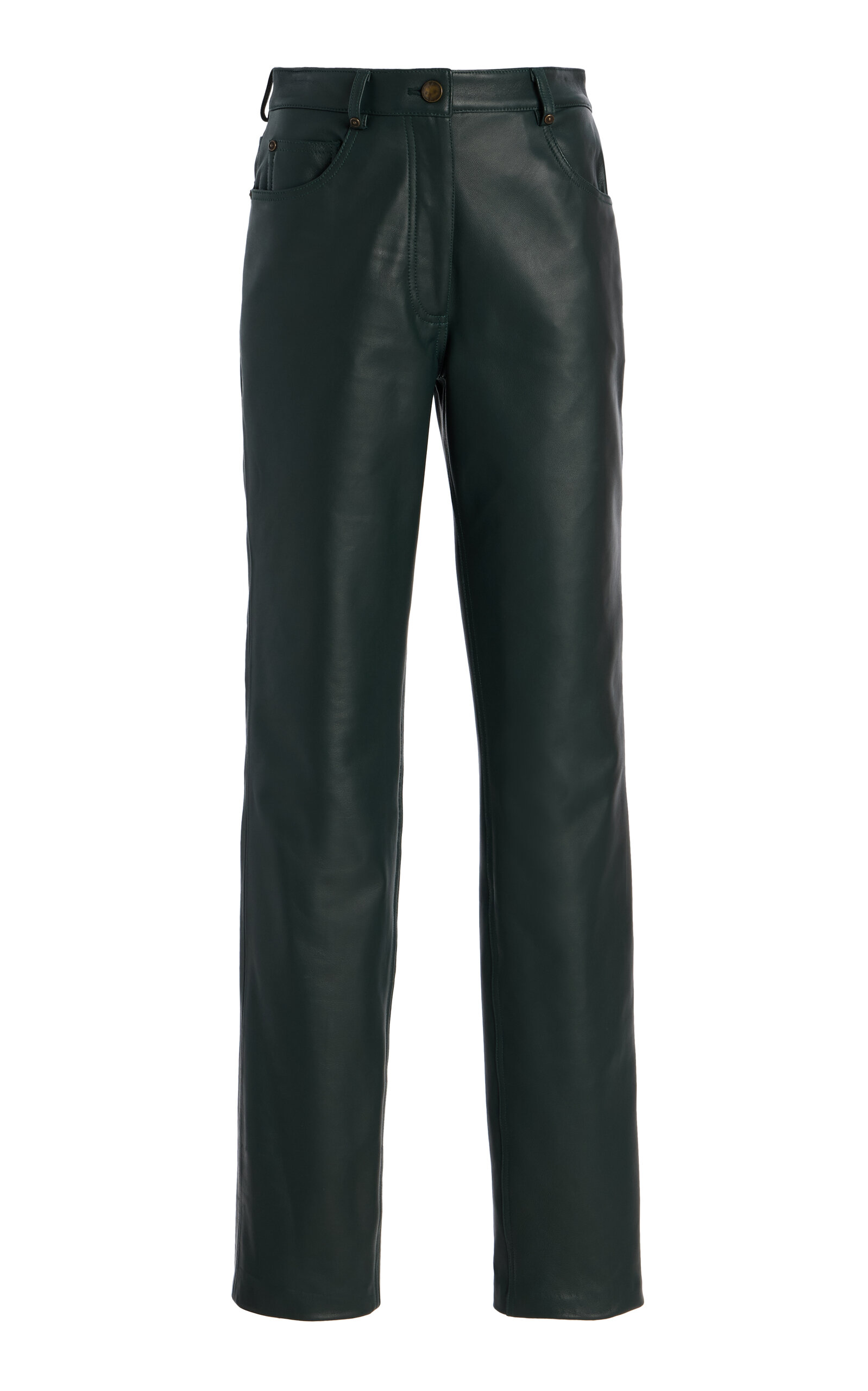 Sergio Hudson Straight Leg Leather Pants In Dark Green
