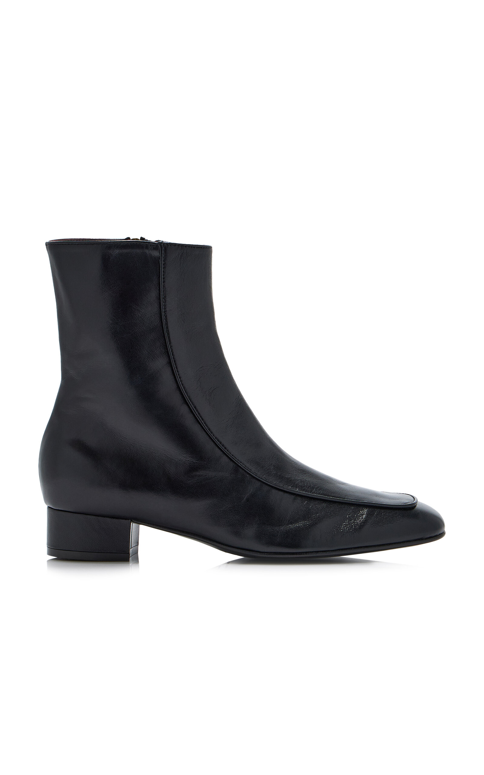 Herbert Levine Leather Shadow Ban Ankle Boots 30 In Black