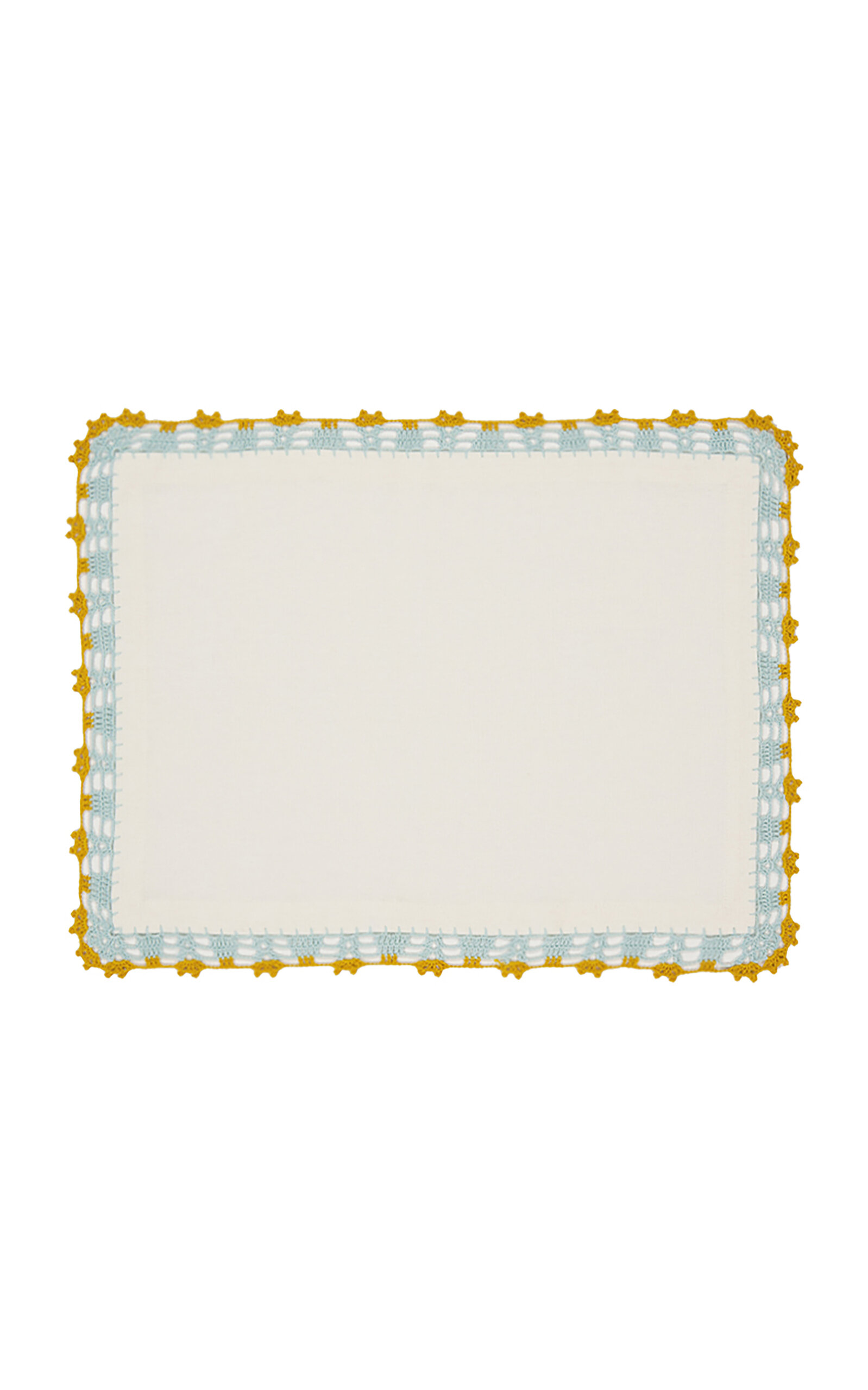 HOUSE OF CAPRICORN LEONOR HAND-EMBROIDED ECRU; BLUE; YELLOW; LINEN PLACEMAT